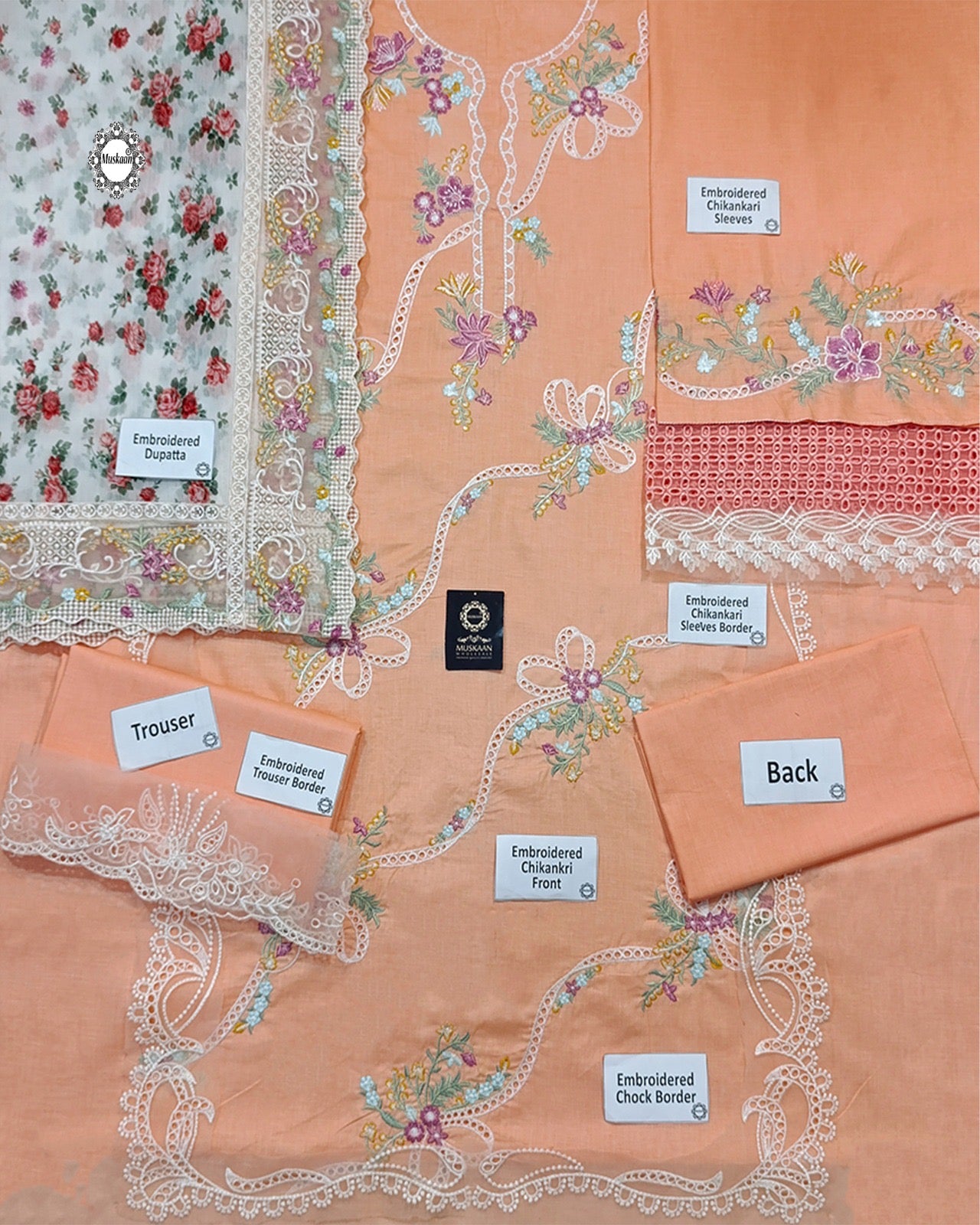 Crimson Flow Luxury Embroidered Chikankari Lawn Collection- Peach Pink