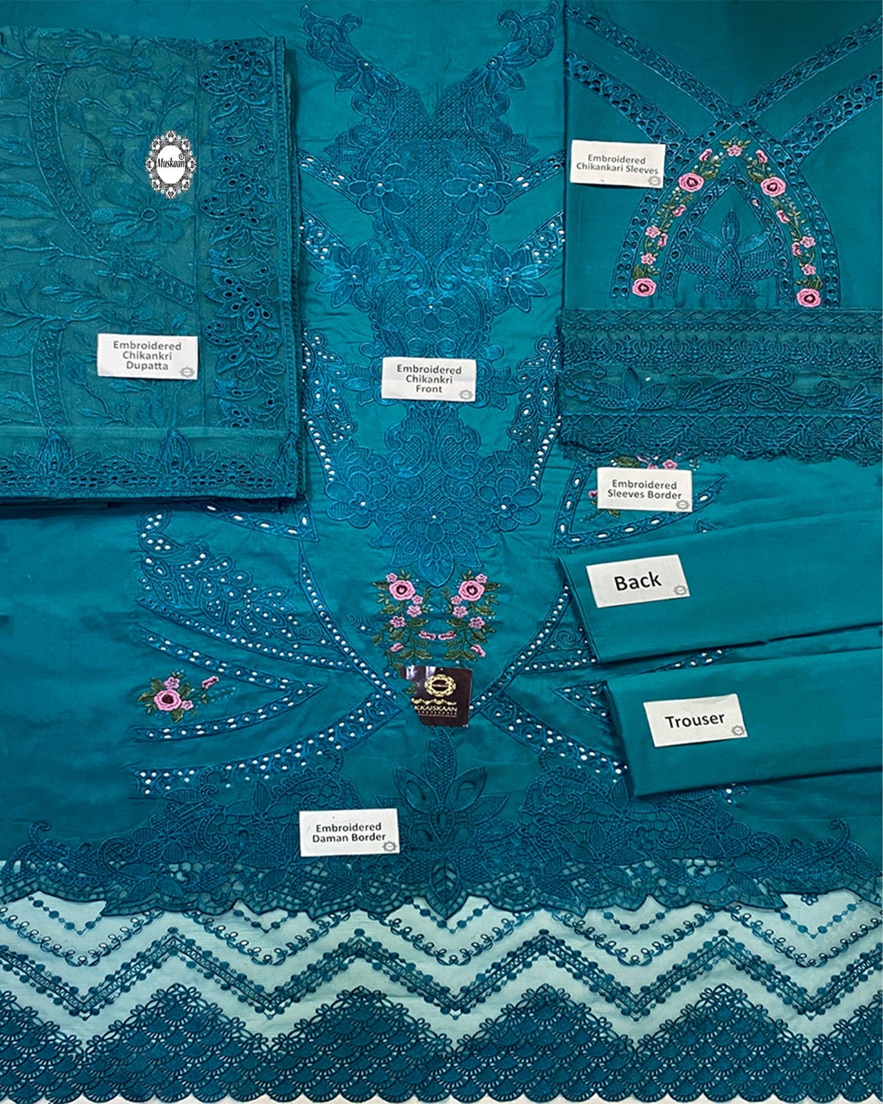 Maria.B Luxury Lawn Embroidered Chikankari Embroidered Duppata Collection- Teal Green
