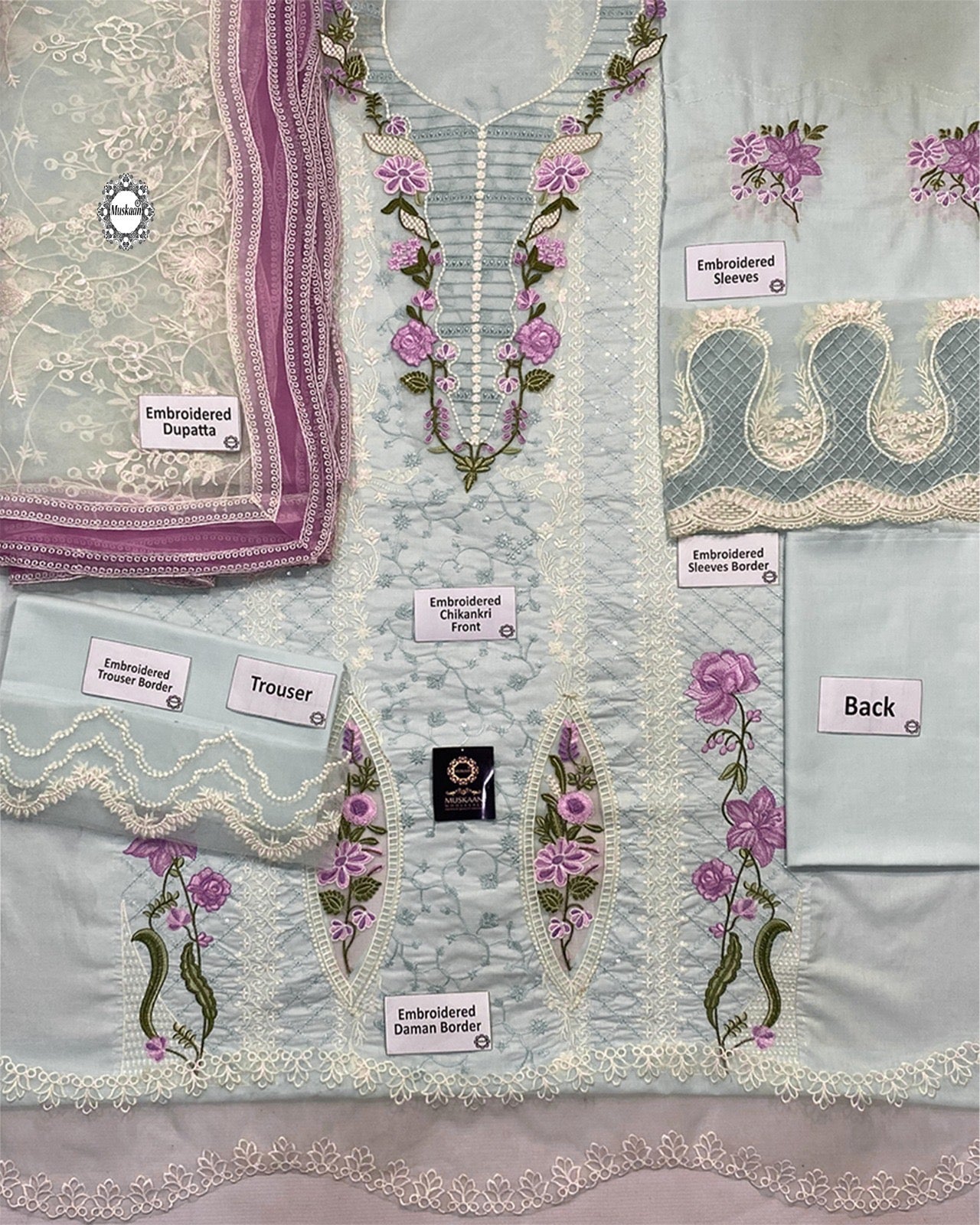 Crimson Flow Luxury Embroidered Chikankari Collection- Aquamarine 2A