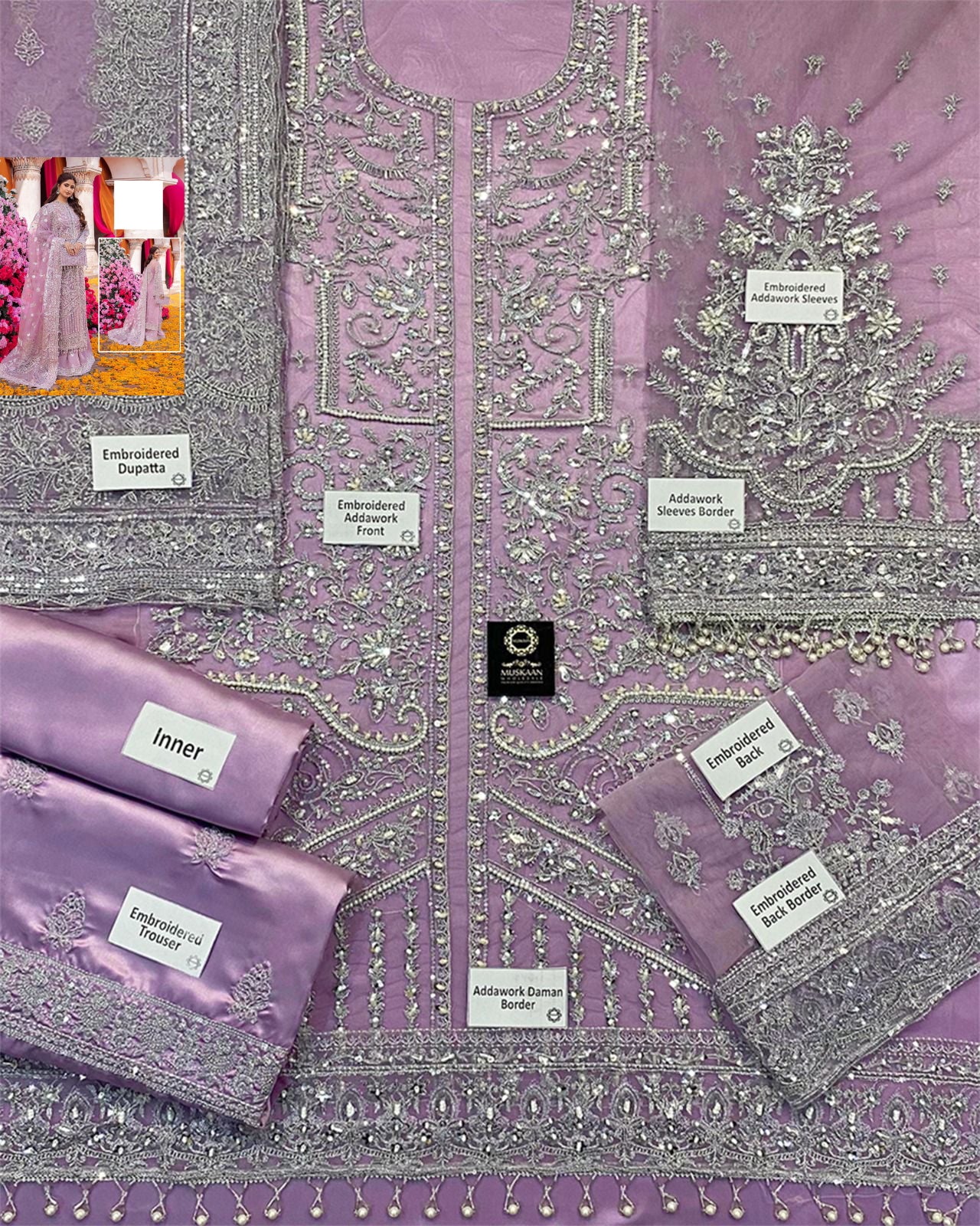 Kanwal Malik Embroidered Luxury Addawork Collection- Lilac