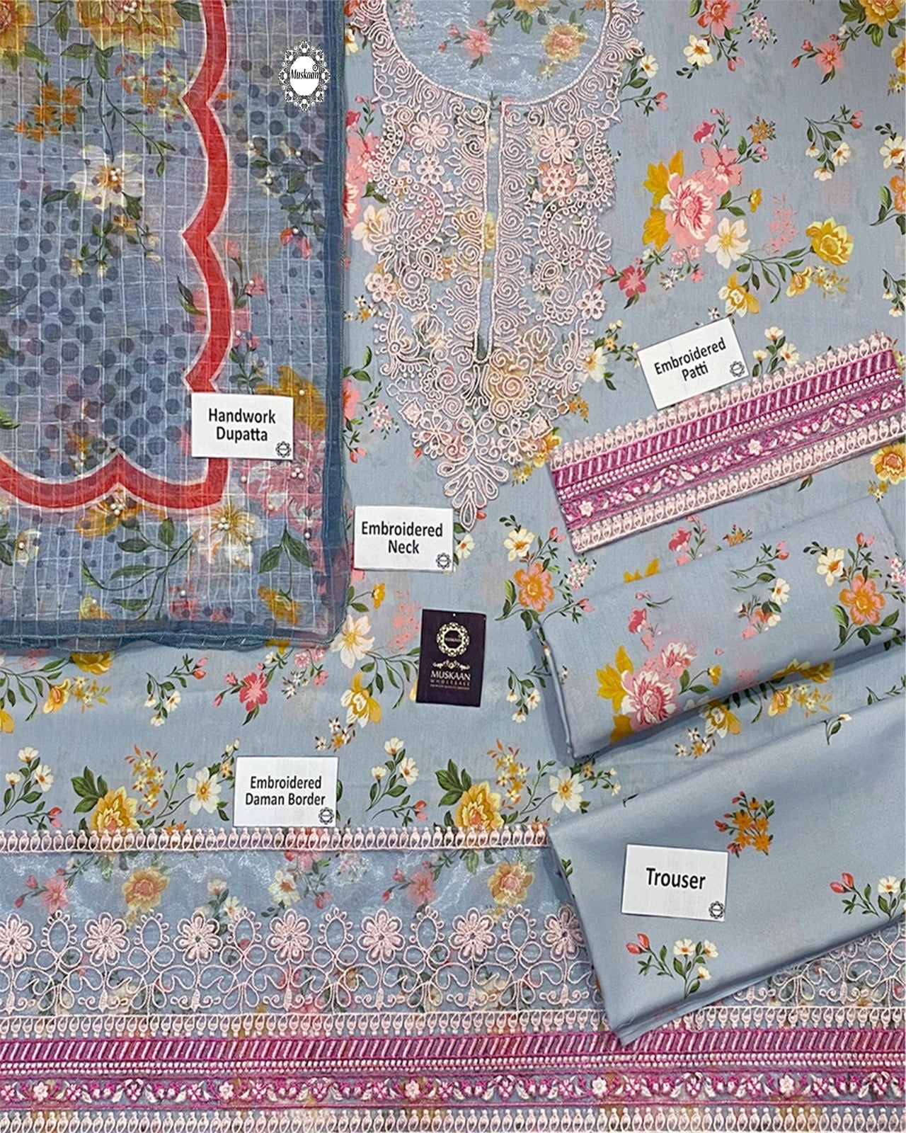 Sapphire Swiss Lawn Embroidered Collection - Carolina Blue