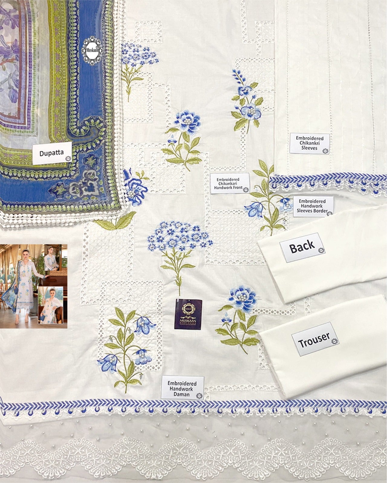 Maria.B Embroidered Chikankari Collection- Snow White & Blue