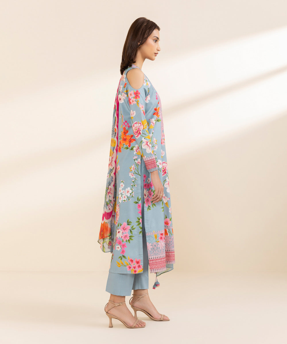 Sapphire Swiss Lawn Embroidered Collection - Carolina Blue
