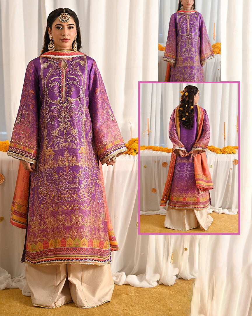 Ansab Jehangir Luxury Digital Printed Swiss lawn Collection - Purple Gold