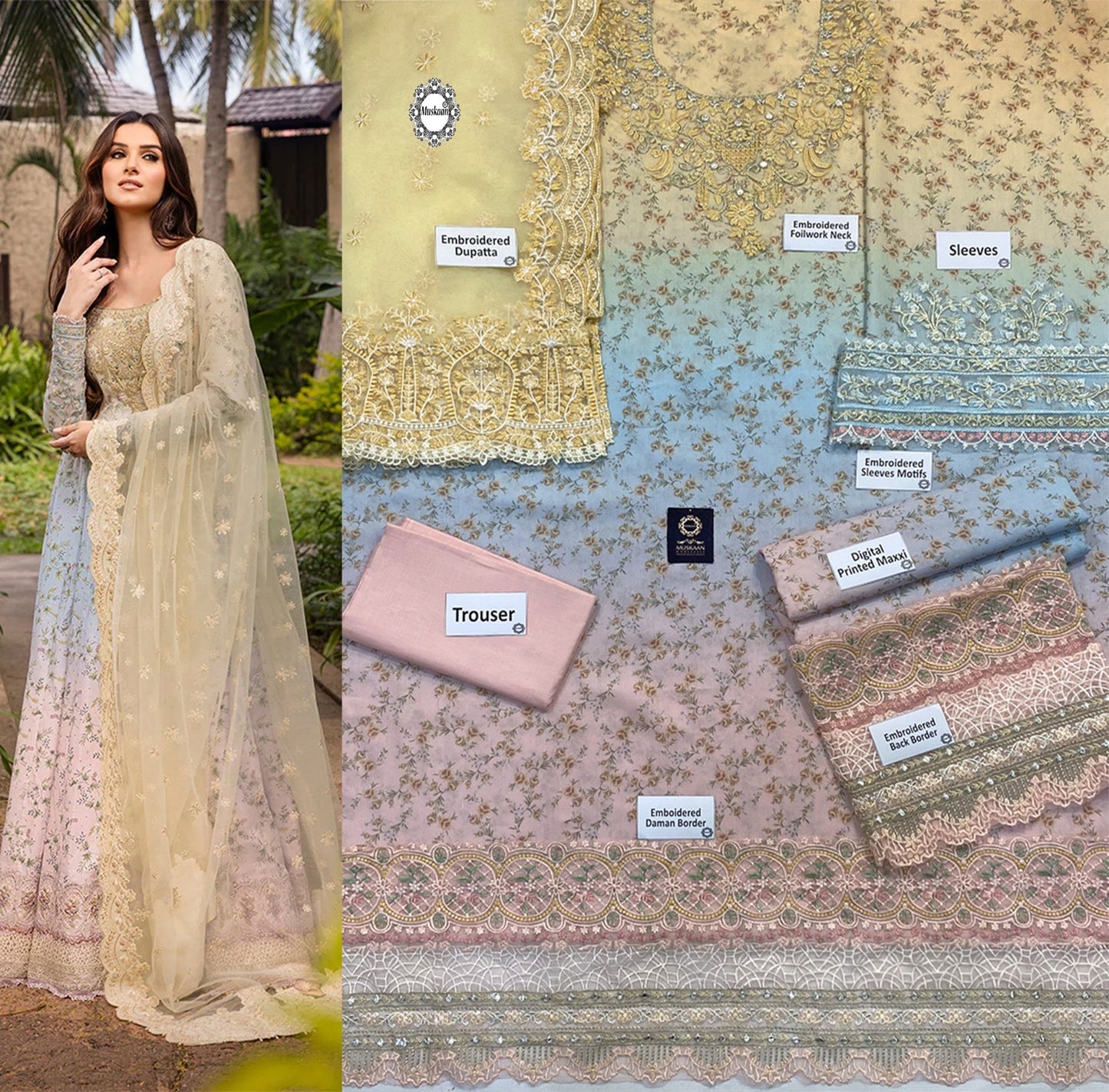 Faiza Saqlain Luxury Lawn Collection Maaxi - Triple Shaded