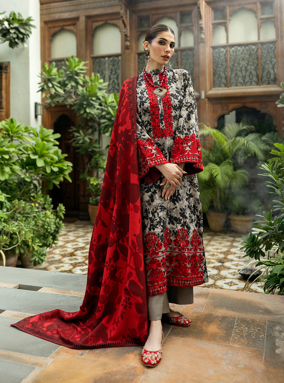 Zainab Chottani Summer Swiss Lawn Collection -Reddish Marroon & Grey