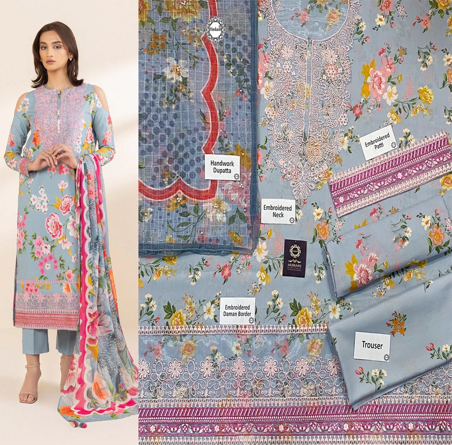 Sapphire Swiss Lawn Embroidered Collection - Carolina Blue