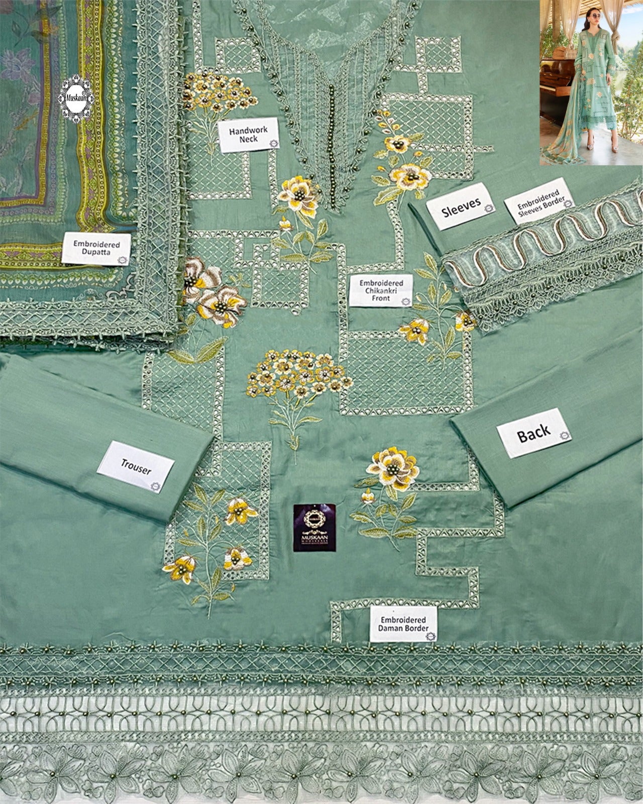 Maria.B Embroidered Chikankari Collection- Pista Green