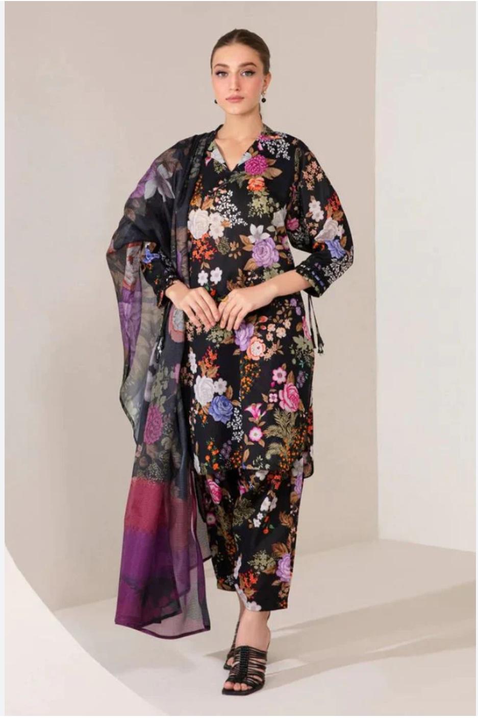 BAROOQUE LUXURY LAWN WITH DIGITAL PRINTED CHIFFON DUPATTA
