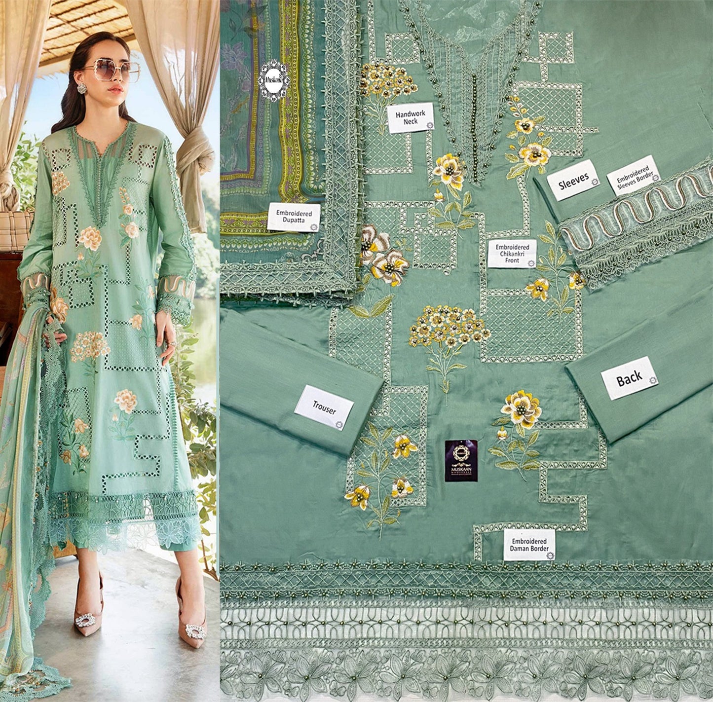 Maria.B Embroidered Chikankari Collection- Pista Green
