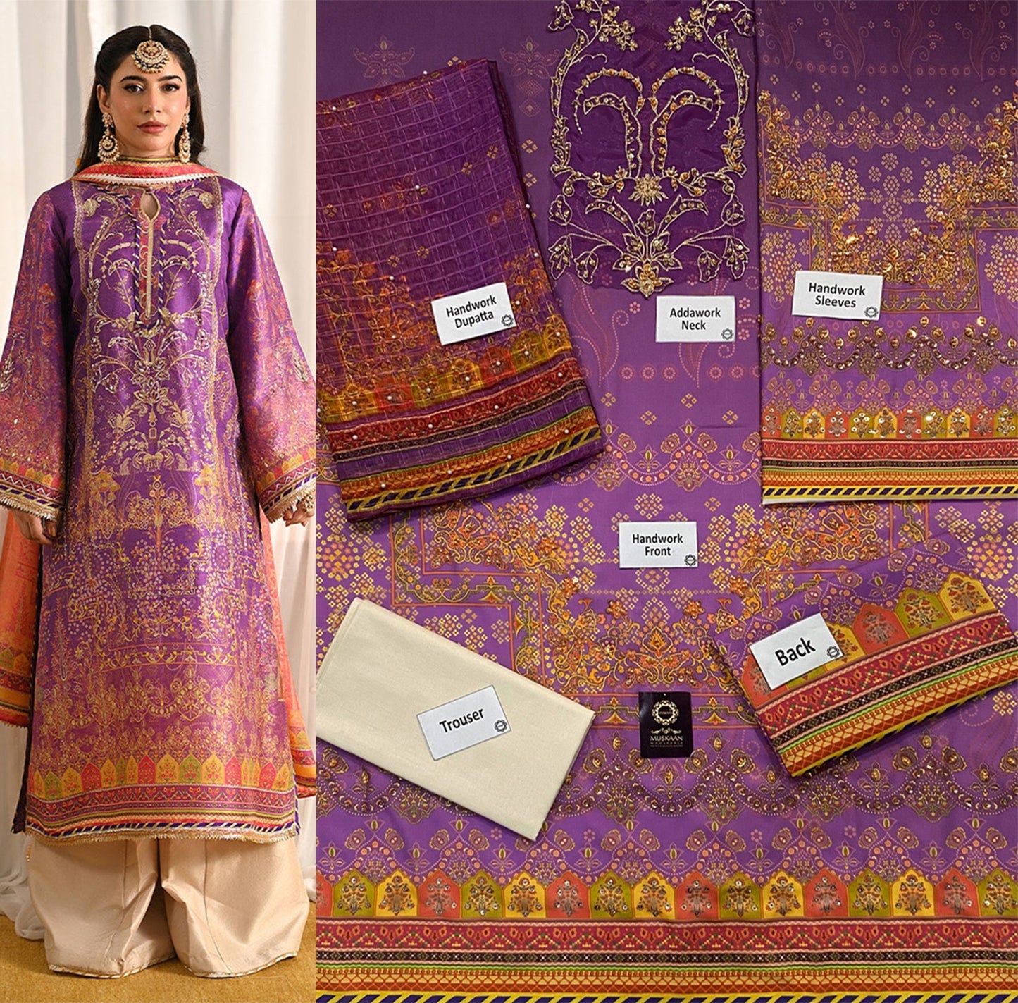 Ansab Jehangir Luxury Digital Printed Swiss lawn Collection - Purple Gold