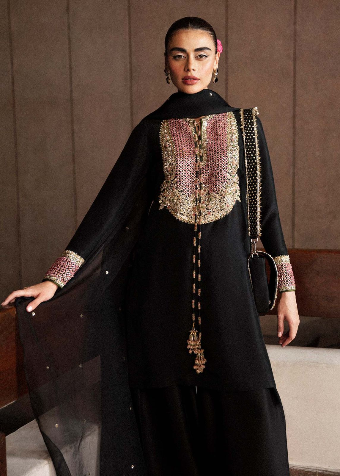 HUSSAIN REHAR FORMAL RAW SILK DRESS