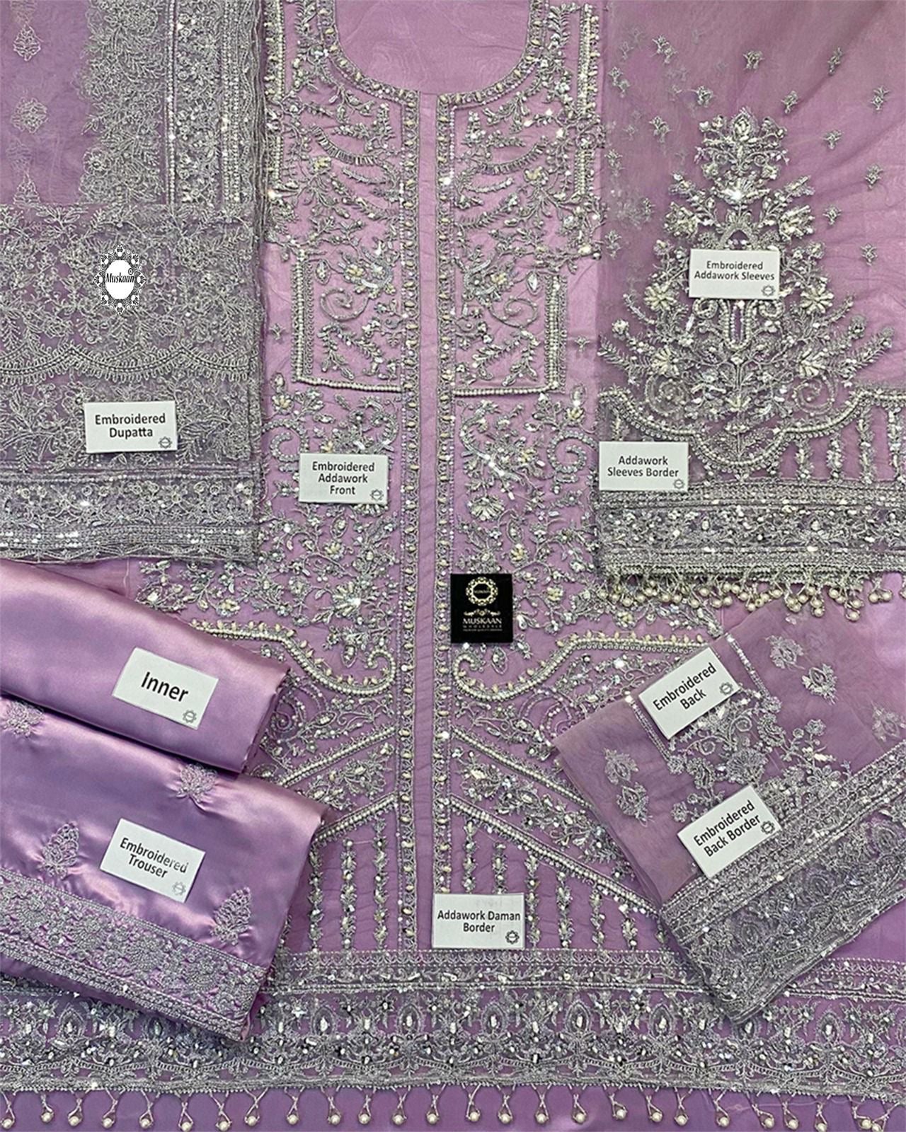 Kanwal Malik Embroidered Luxury Addawork Collection- Lilac