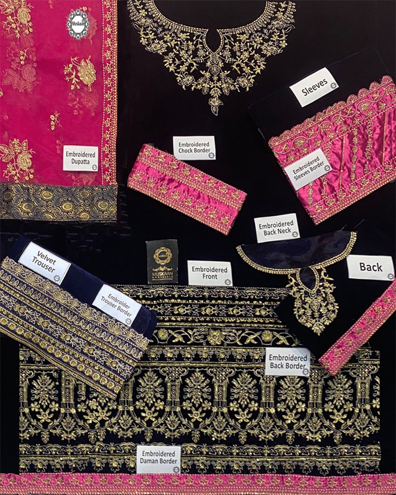 Zainab Chottani Luxury Velvet Wedding Collection- Navy Blue & Pink