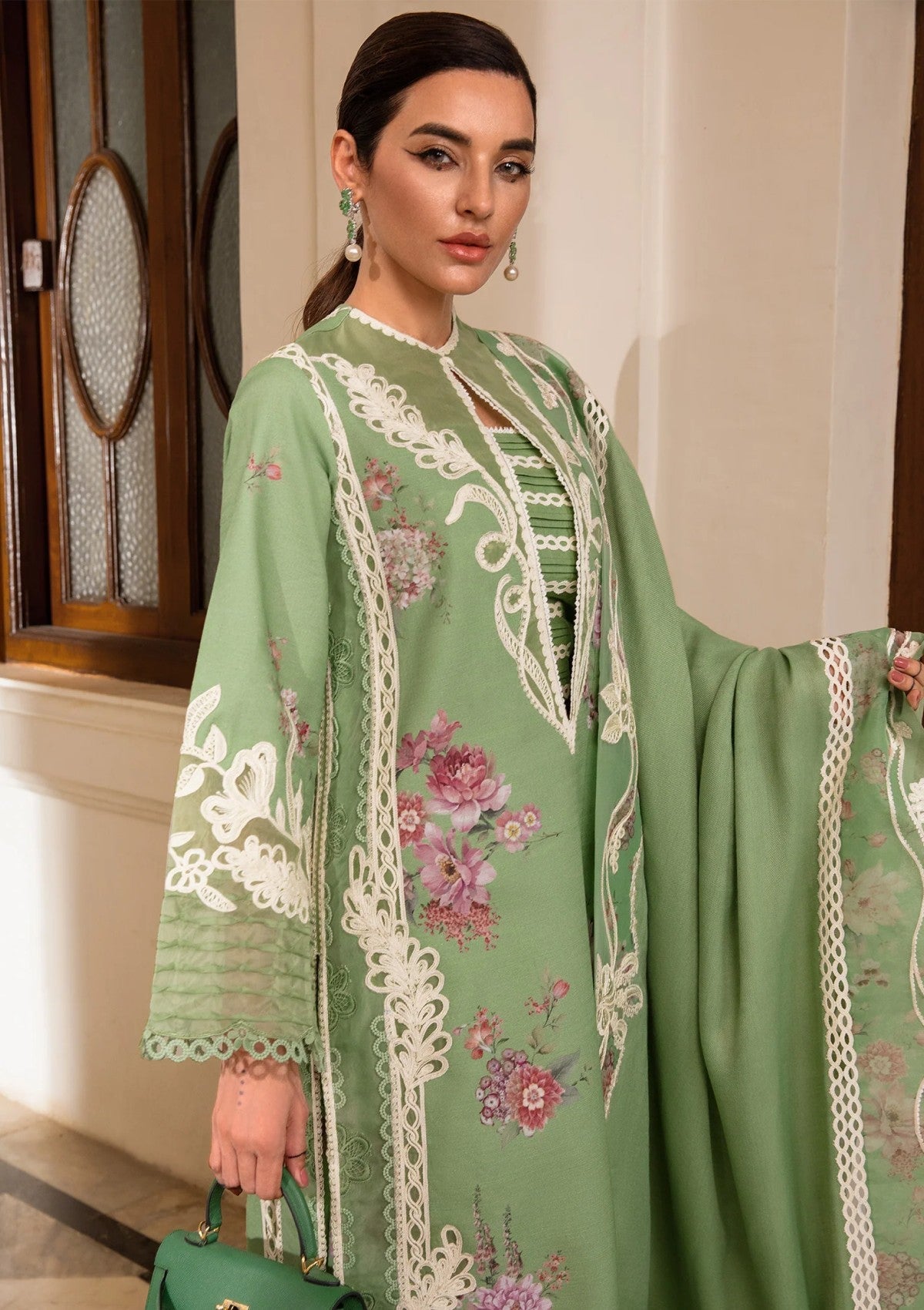 Crimson Summer Luxury Swiss Lawn Collection -Pista Green