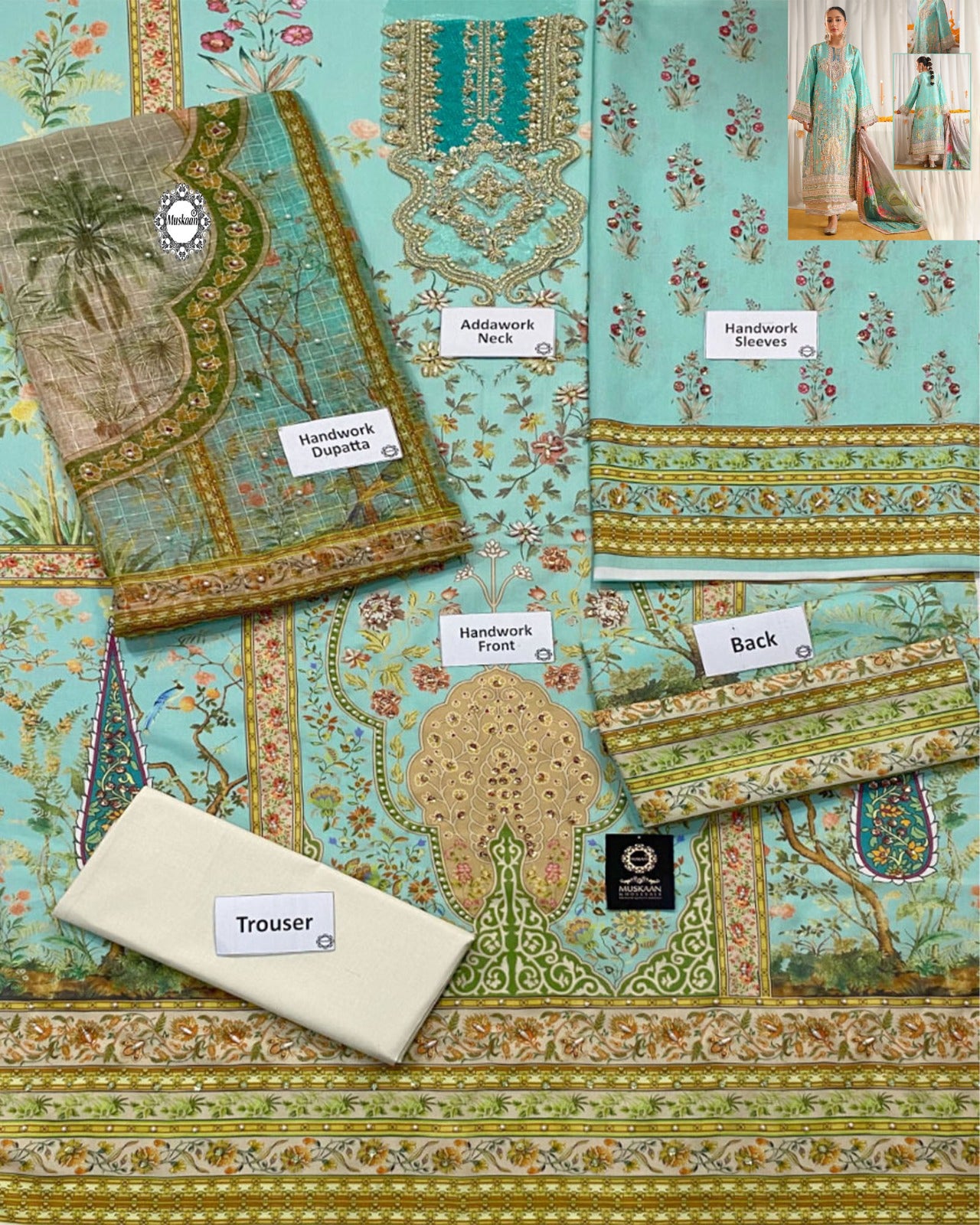 Ansab Jehangir Luxury Digital Printed Swiss lawn Collection - Light SeaGreen