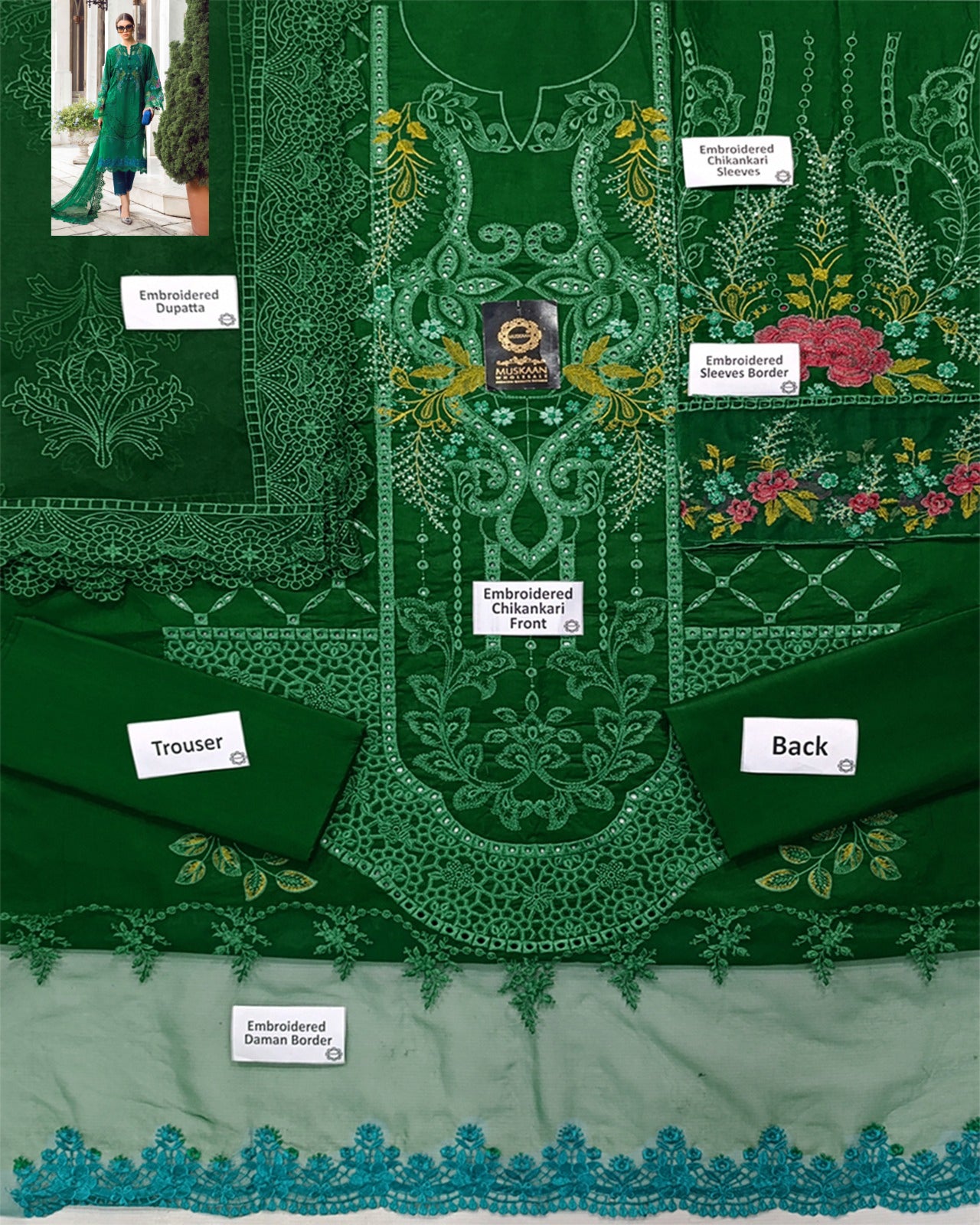 Maria.B Embroidered Chikankari Luxury Lawn Collection- Emerald Green