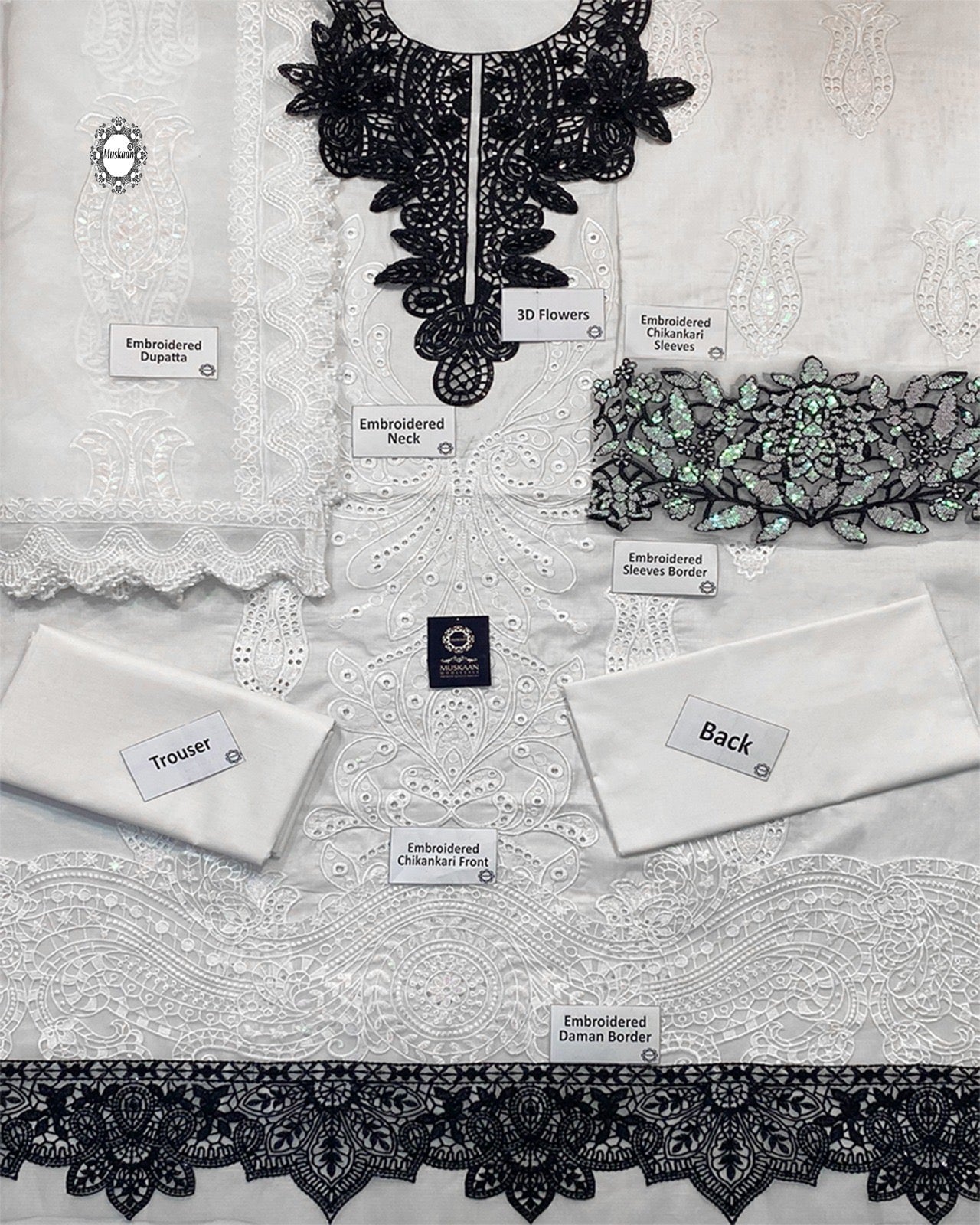 Maria.B Luxury Lawn Chinkankari Collection 5A- Off White & Black