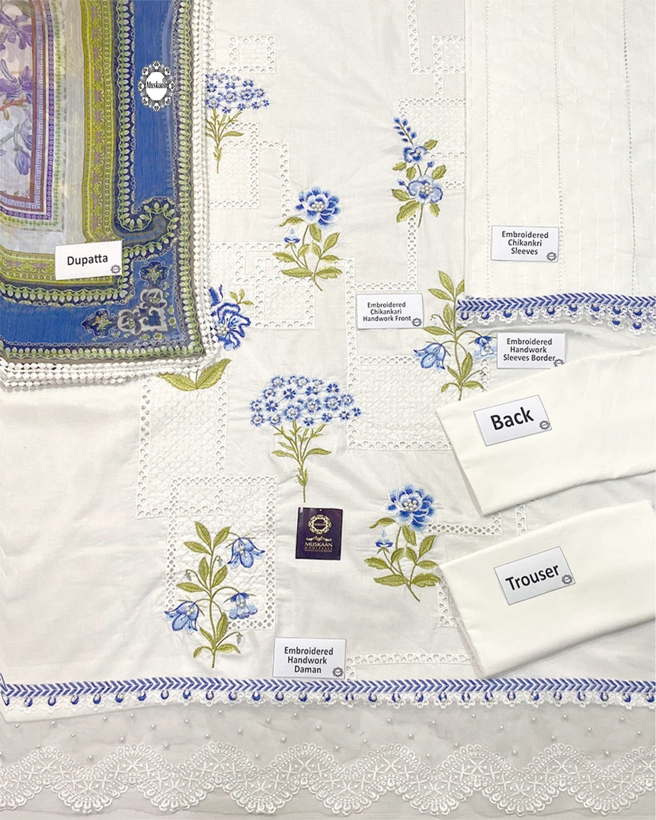 Maria.B Embroidered Chikankari Collection- Snow White & Blue