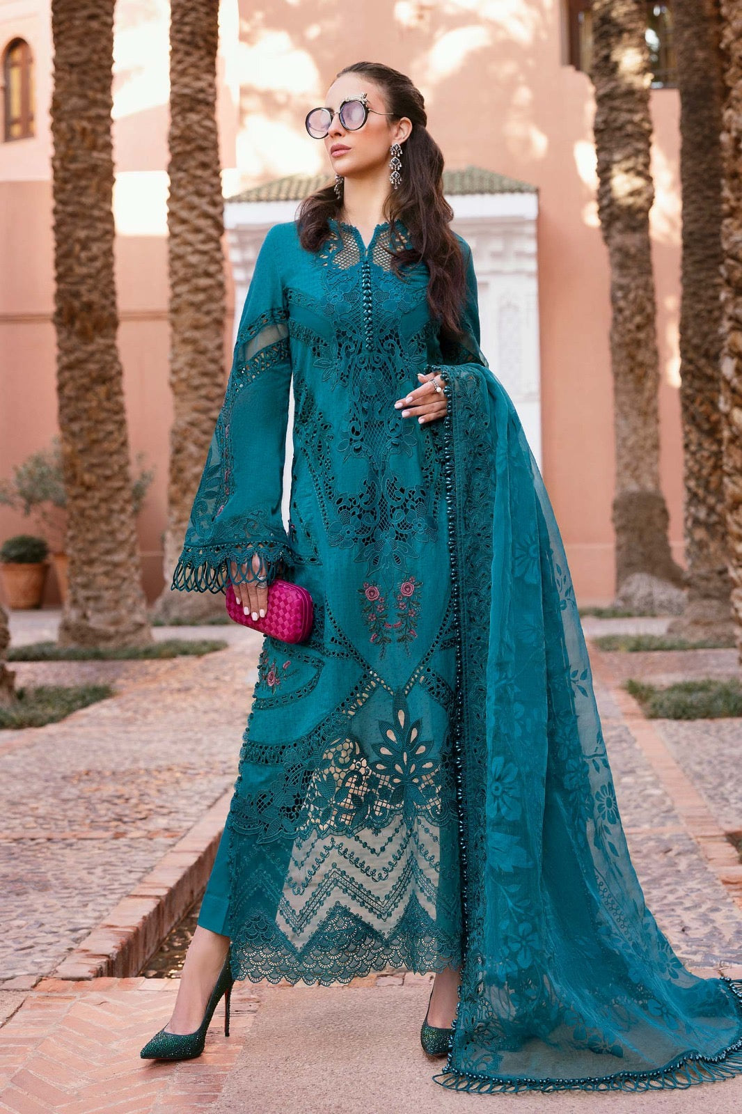 Maria.B Luxury Lawn Embroidered Chikankari Embroidered Duppata Collection- Teal Green