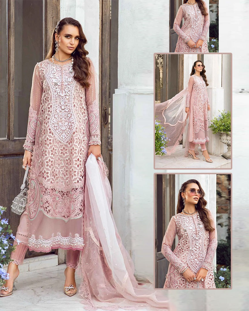 Maria B Embroidered Luxury Lawn Collection- TeaPink