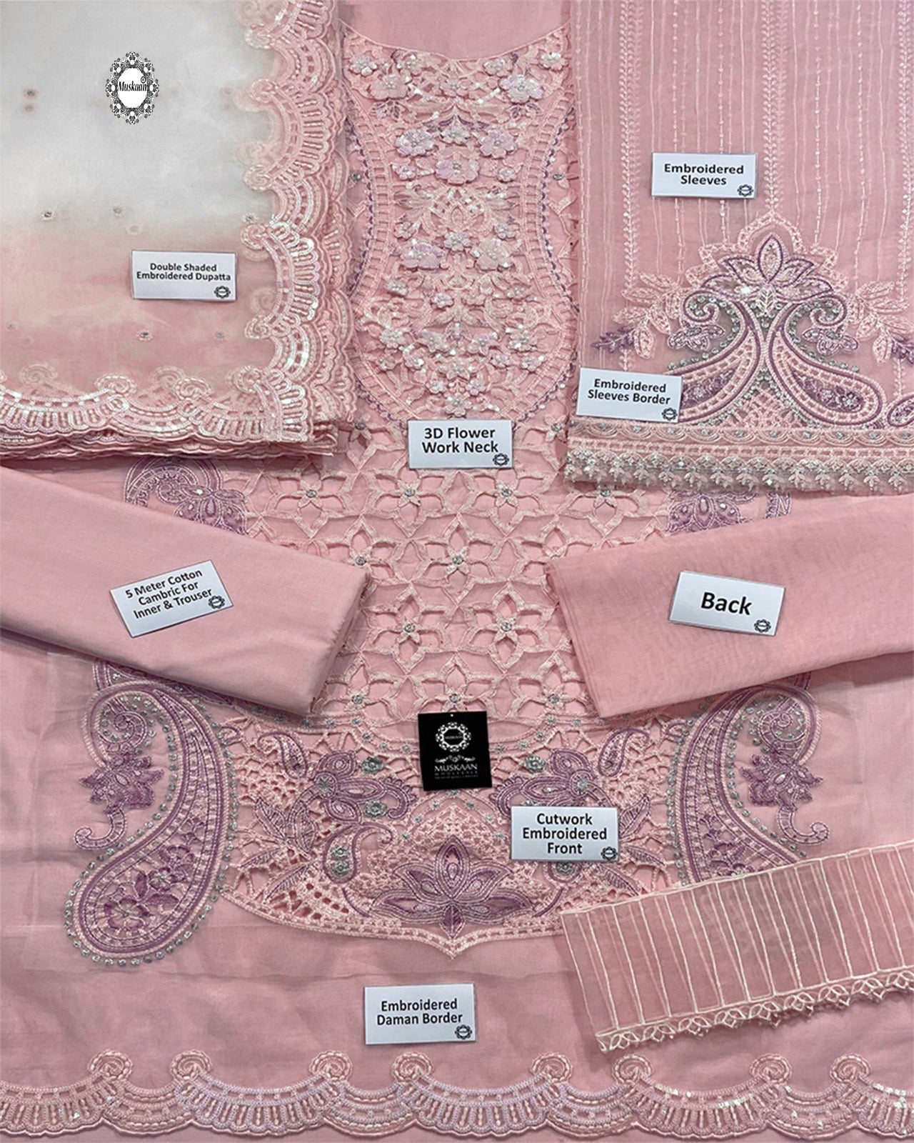 Maria B Embroidered Luxury Lawn Collection- TeaPink