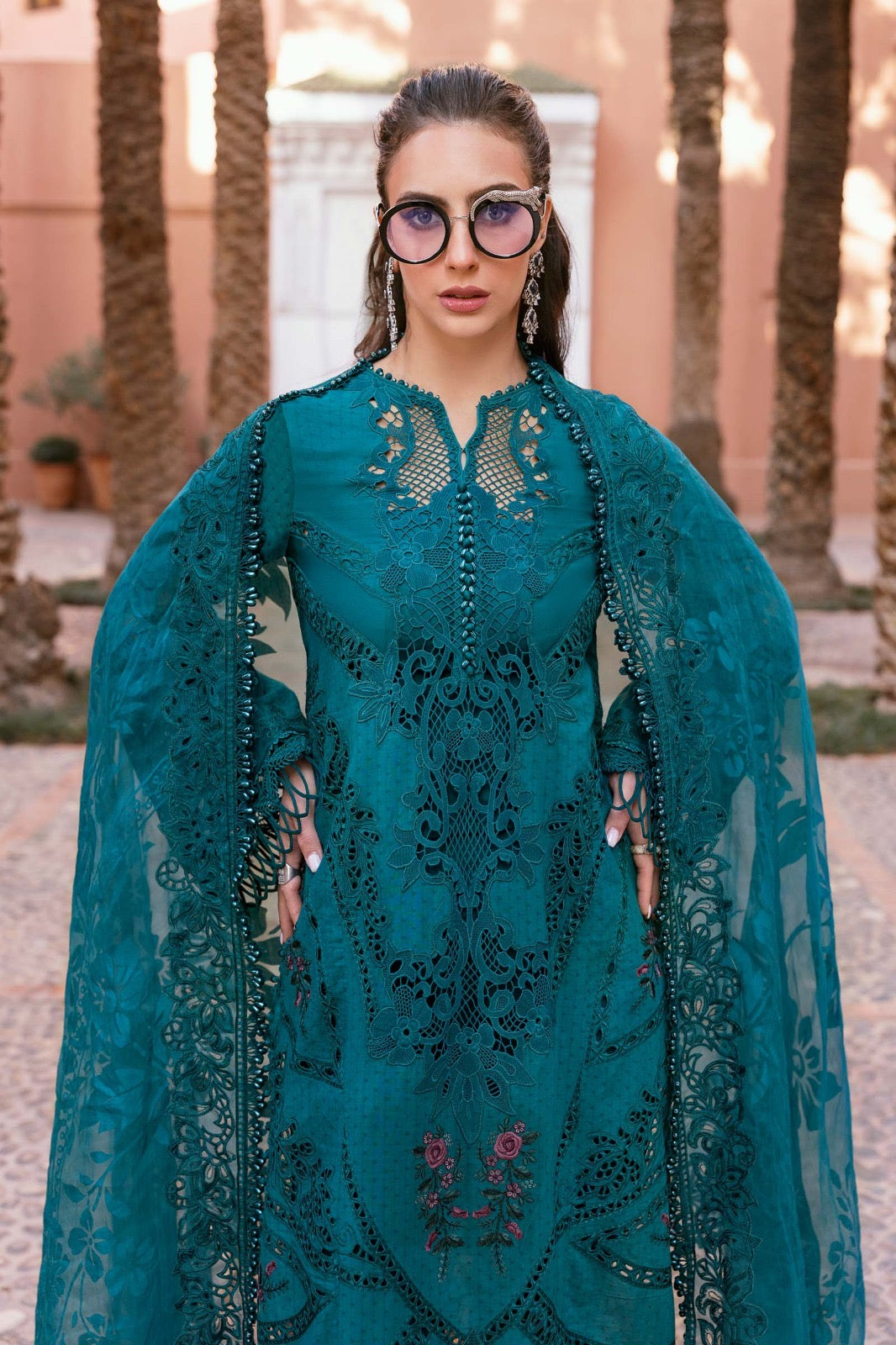 Maria.B Luxury Lawn Embroidered Chikankari Embroidered Duppata Collection- Teal Green