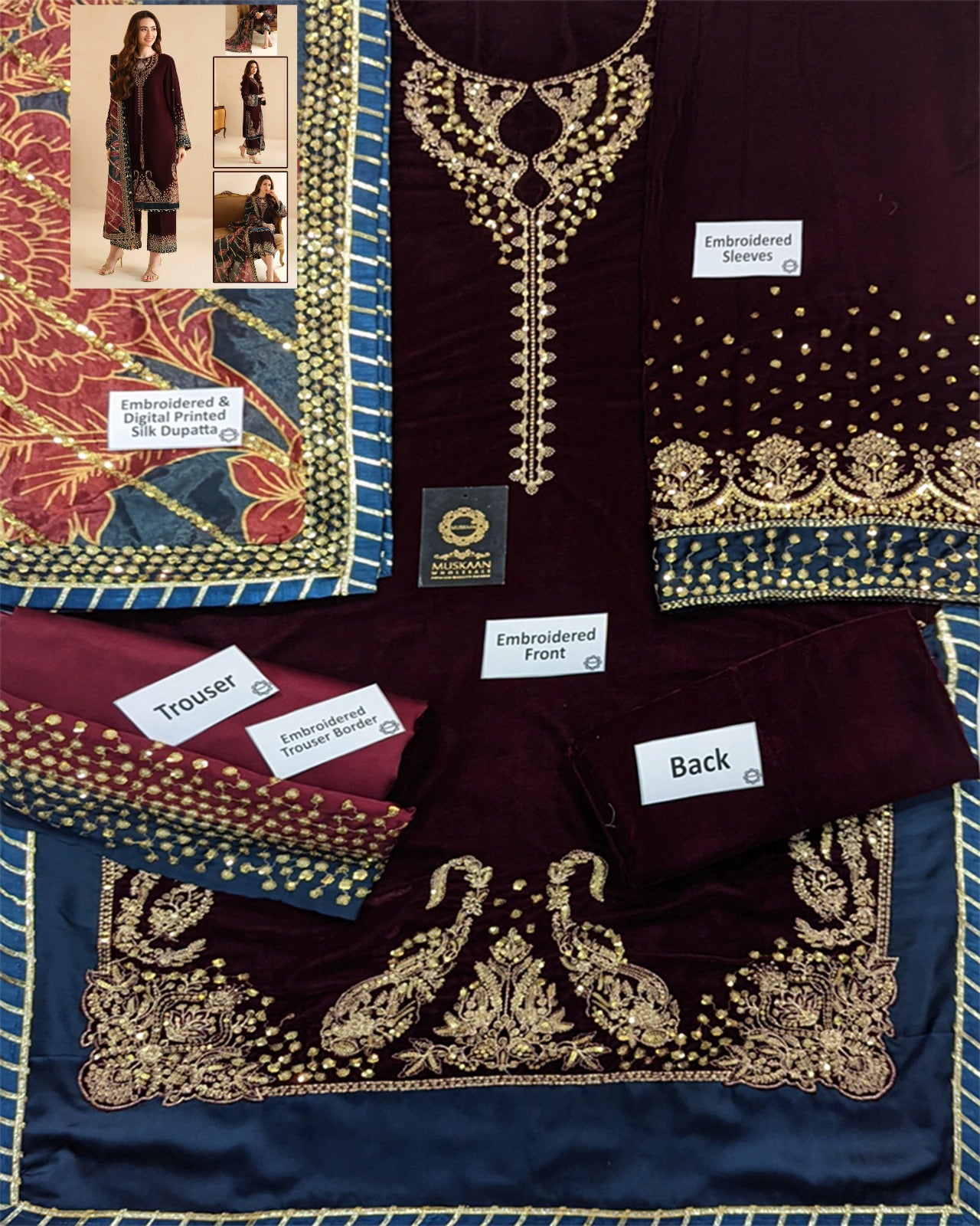 Jazmin Velvet Wedding Formals Collection- Maroon & Teal Blue