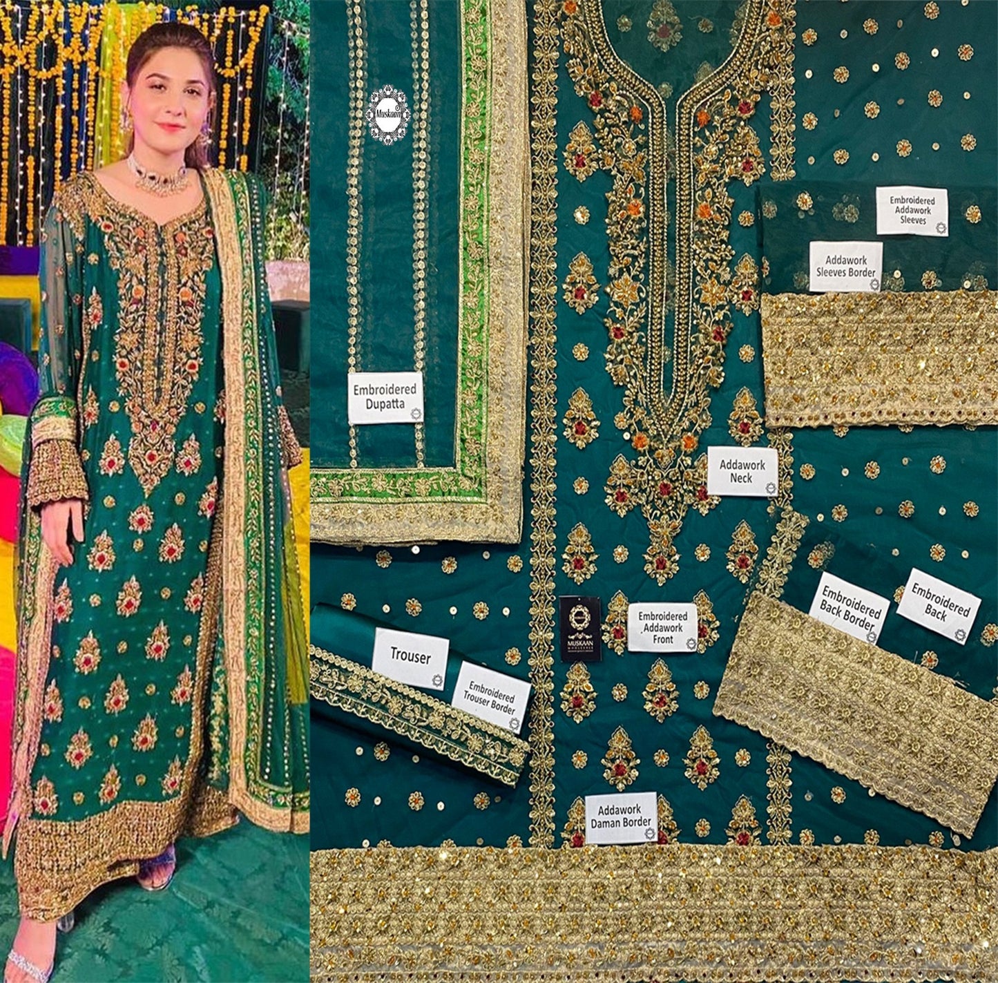 Haris Shakeel Luxury Hand Embellished Addawork Formal Wedding Collection-Seagreen