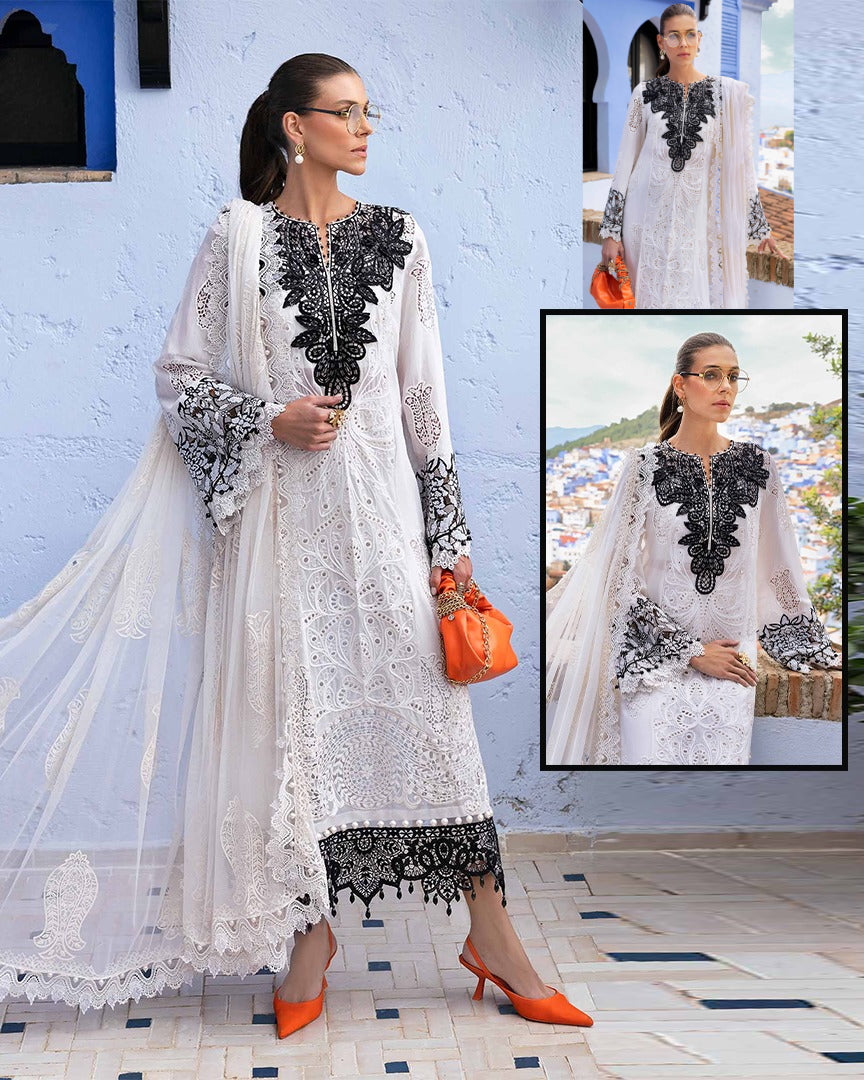 Maria.B Luxury Lawn Chinkankari Collection 5A- Off White & Black