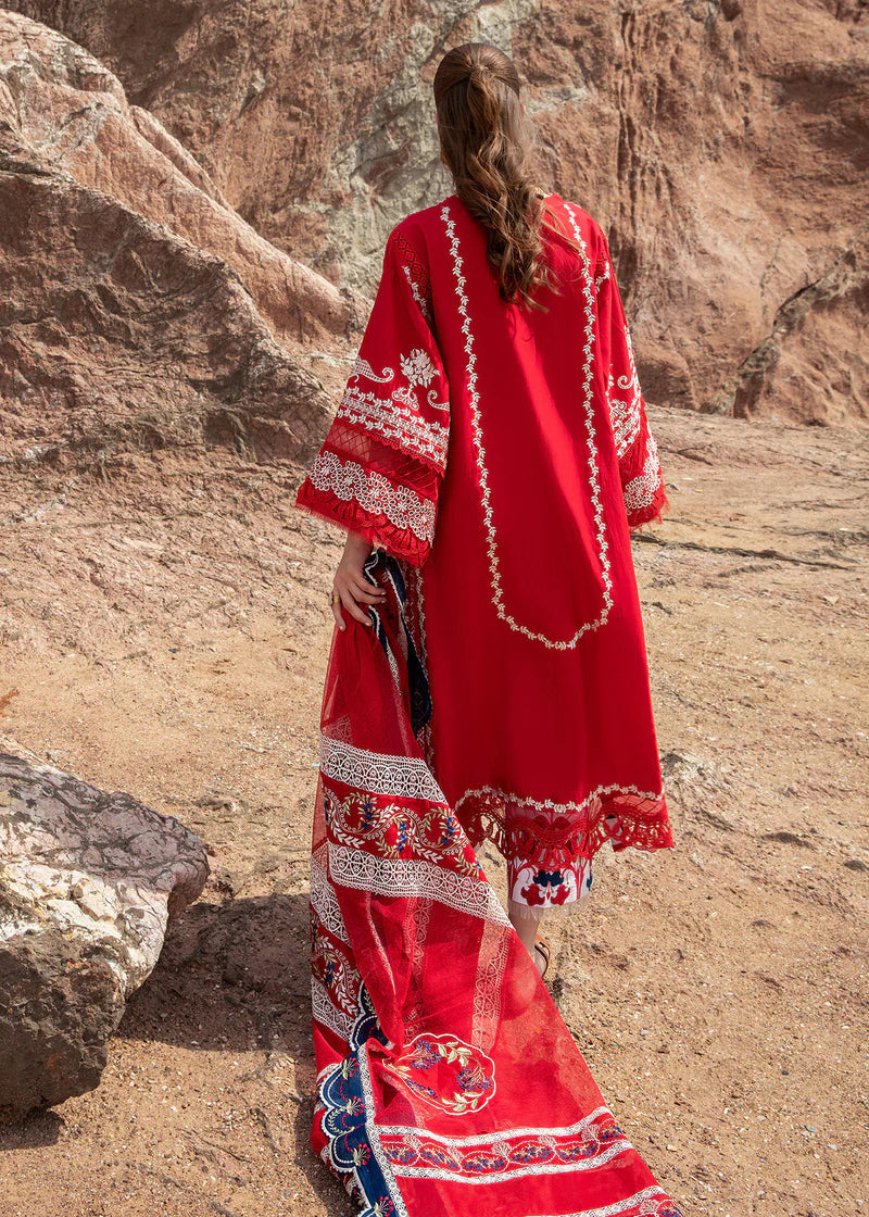 Saira Shakira By Crimson Embroidered Chikankari Luxury Lawn Collection- Tomato Red & Blue Hues
