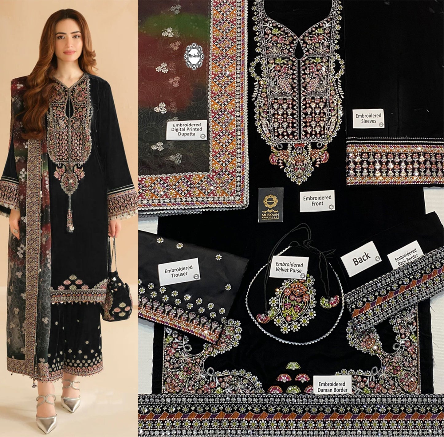 Jazmin Luxury Velvet Wedding Collection- Black