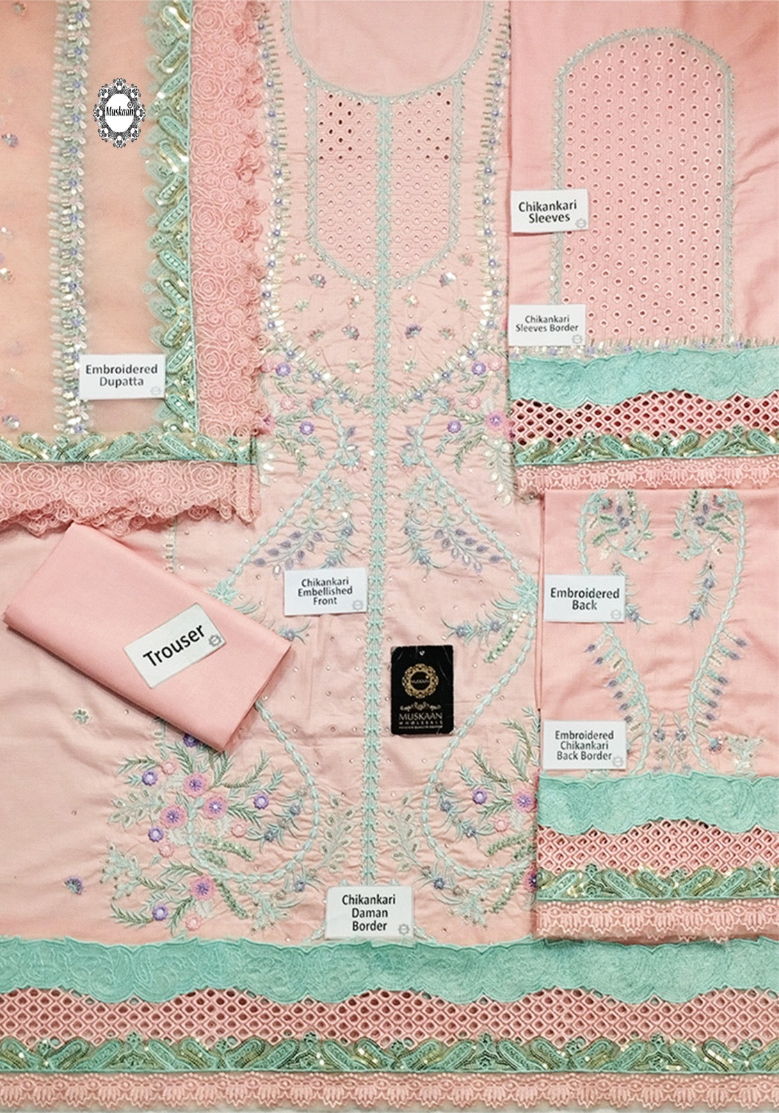 Mushq Embroidered Luxury Chikankari Lawn Collection- Teapink