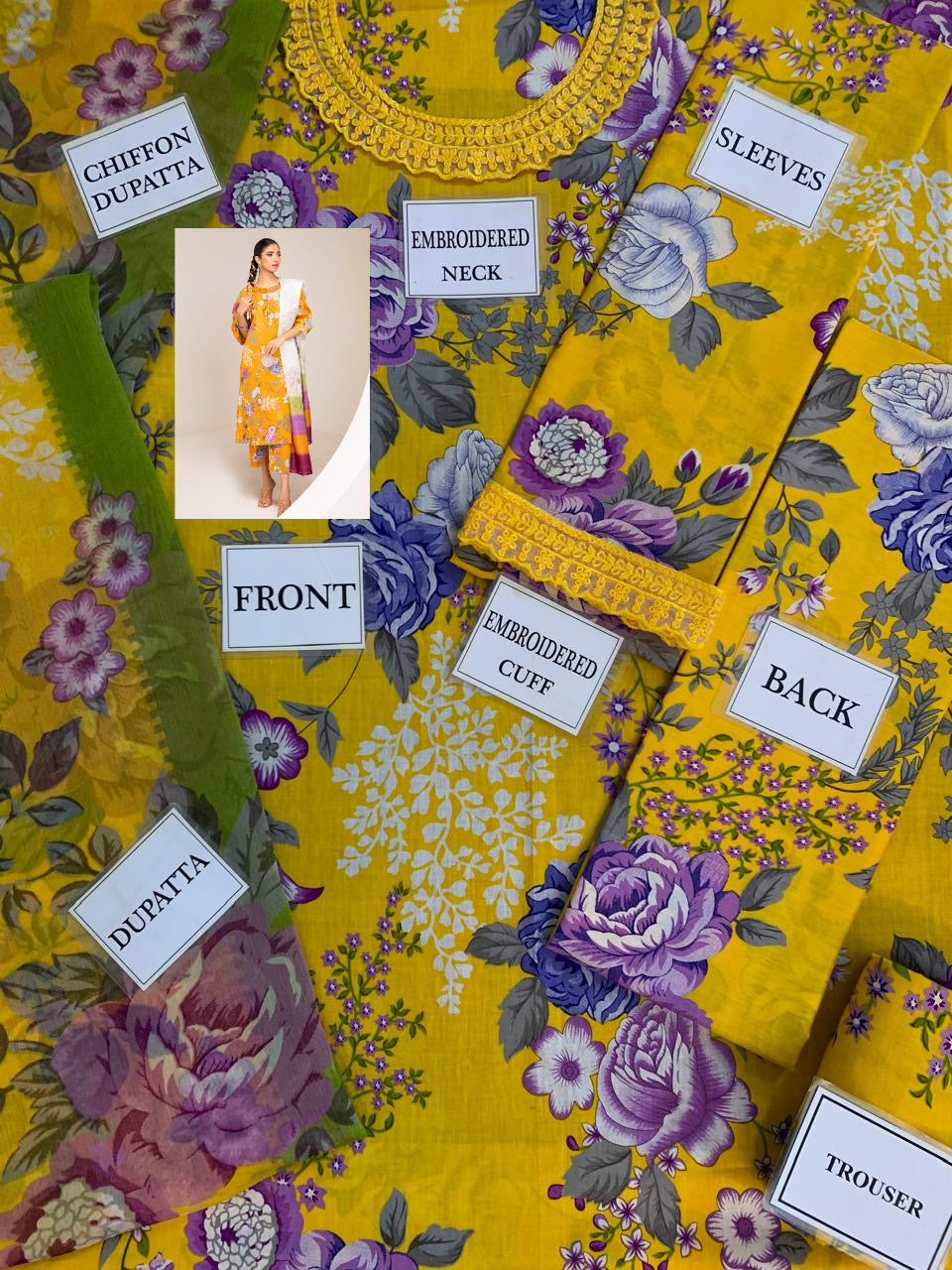 BAROOQUE LUXURY LAWN WITH DIGITAL PRINTED CHIFFON DUPATTA