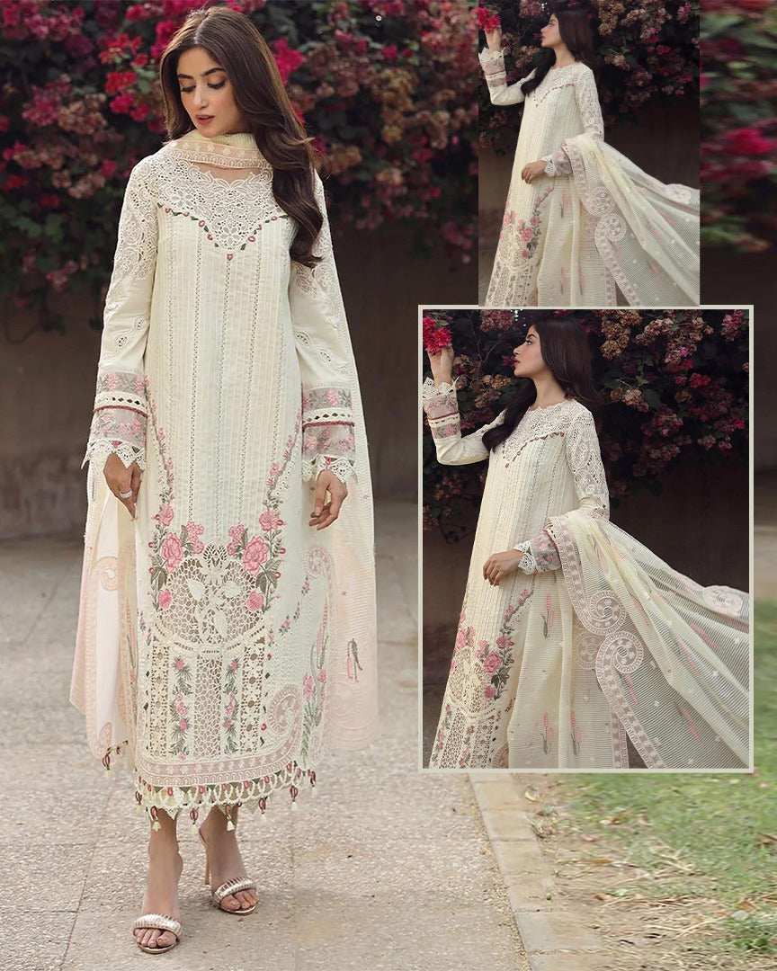 Qalamkar Embroidered Chikankari Luxury Lawn Collection- Pearl White