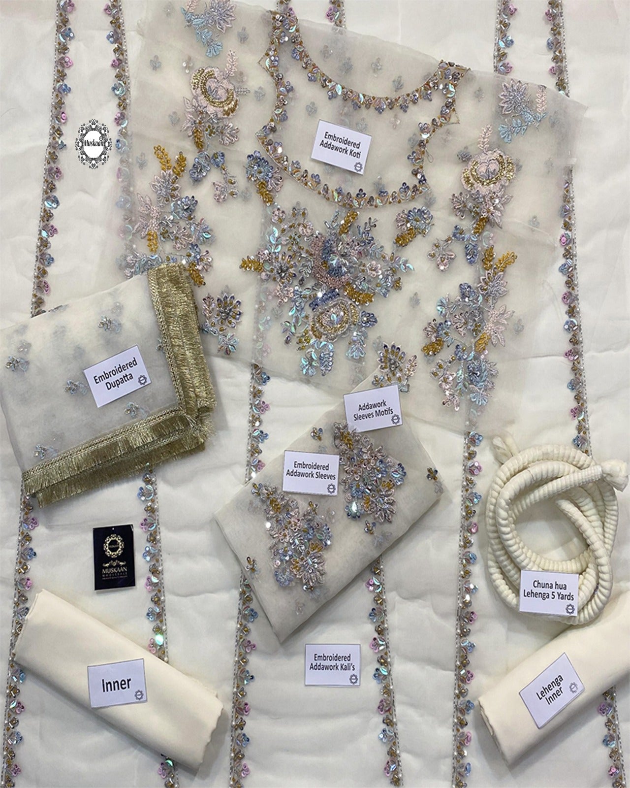 Sadia Faisal Embroidered Luxury Addawork Collection- Ivory Pearl