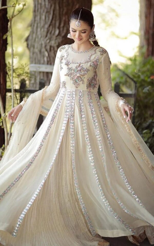 Sadia Faisal Embroidered Luxury Addawork Collection- Ivory Pearl