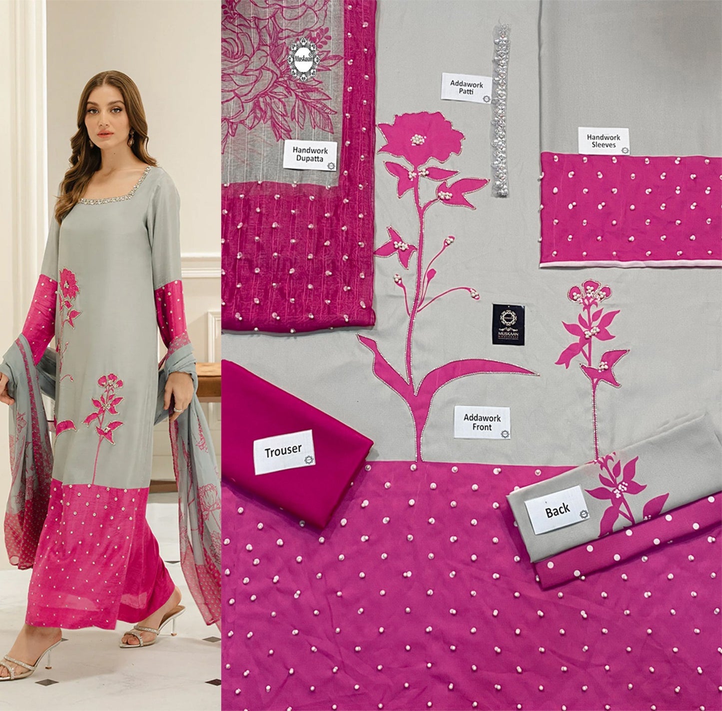 Lulusar Summer Swiss Lawn Digital Printed Collection -Grey & Pink