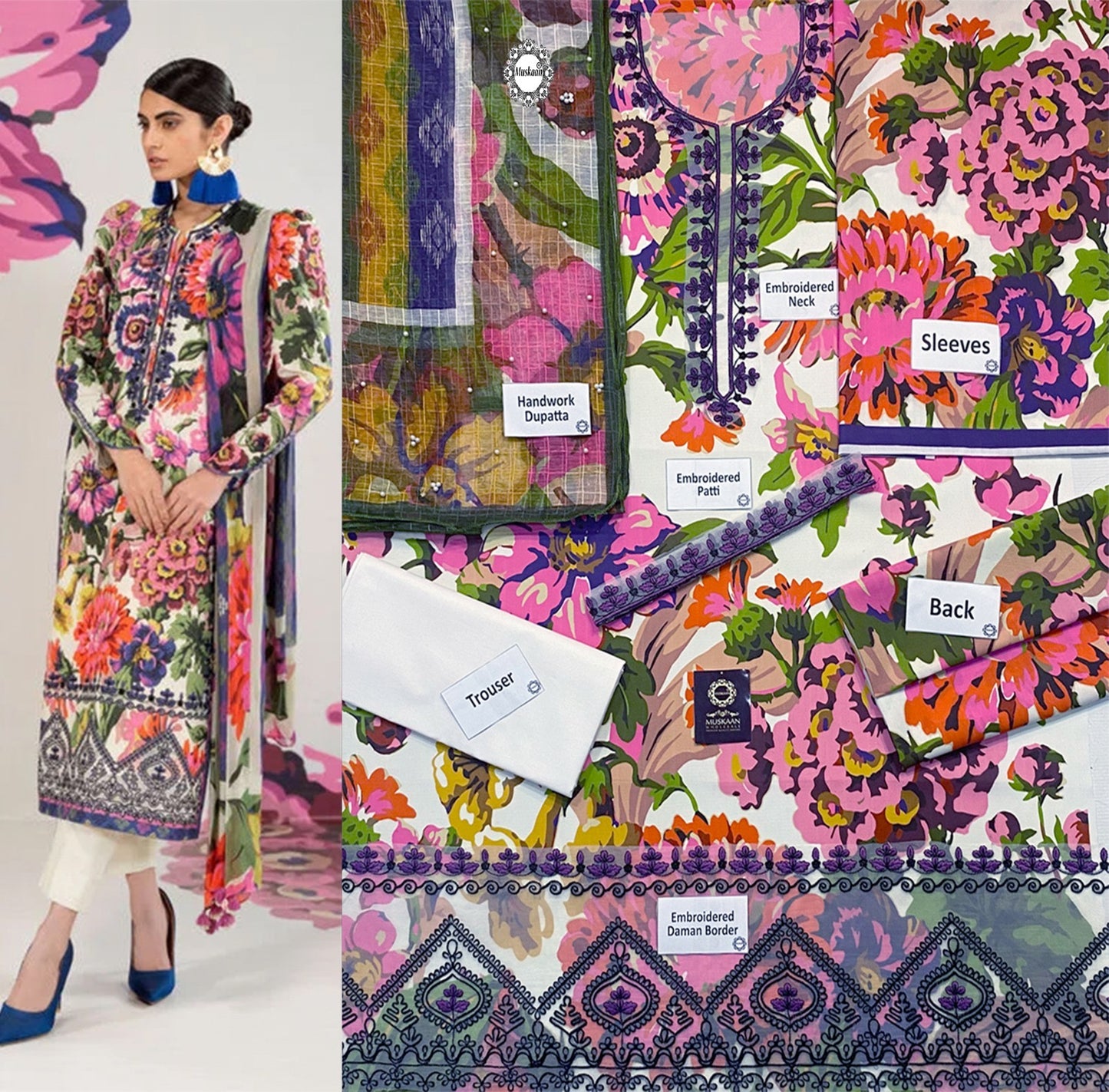 Swiss Lawn Embroidered Collection - Floral Garden
