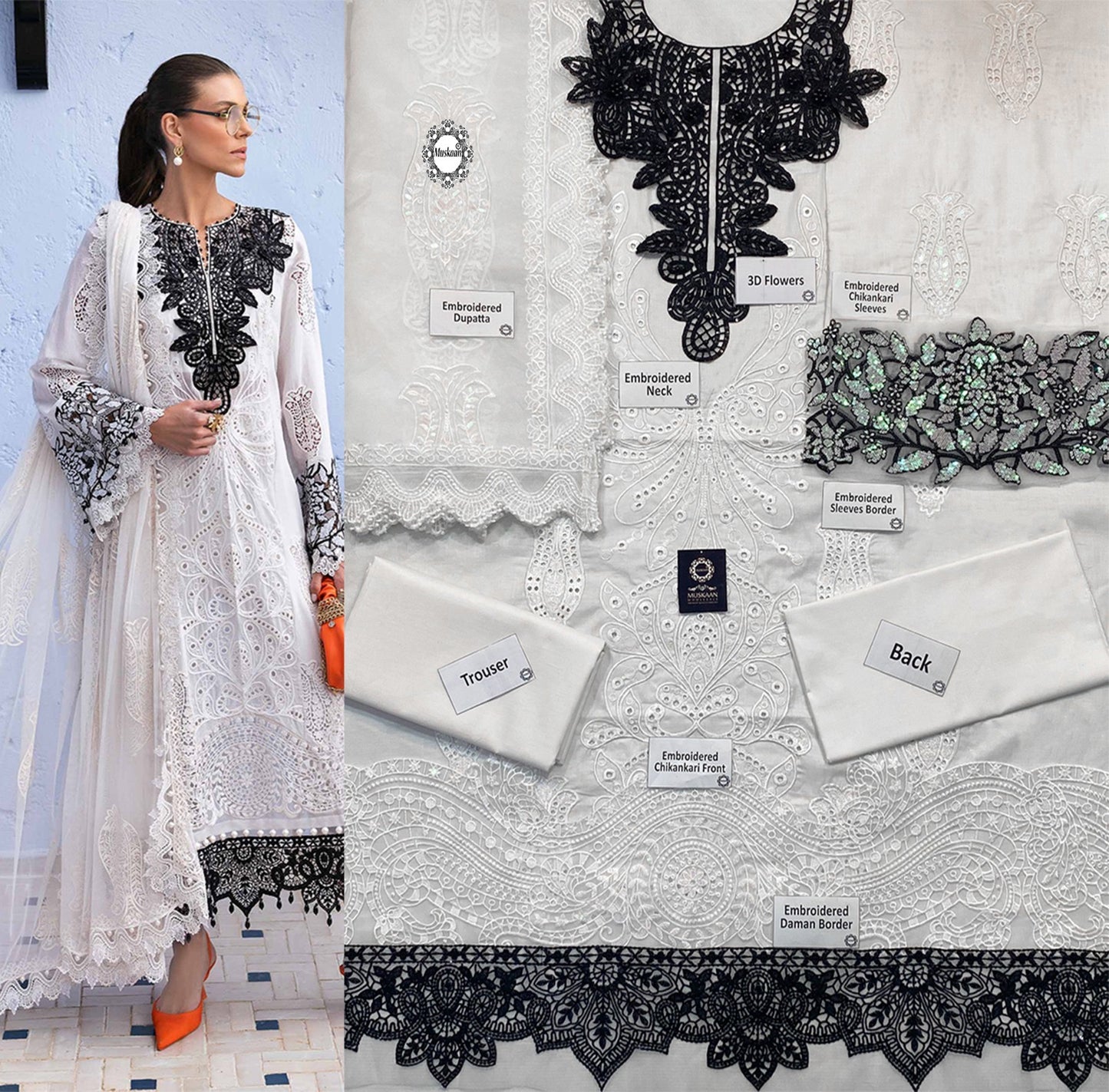Maria.B Luxury Lawn Chinkankari Collection 5A- Off White & Black
