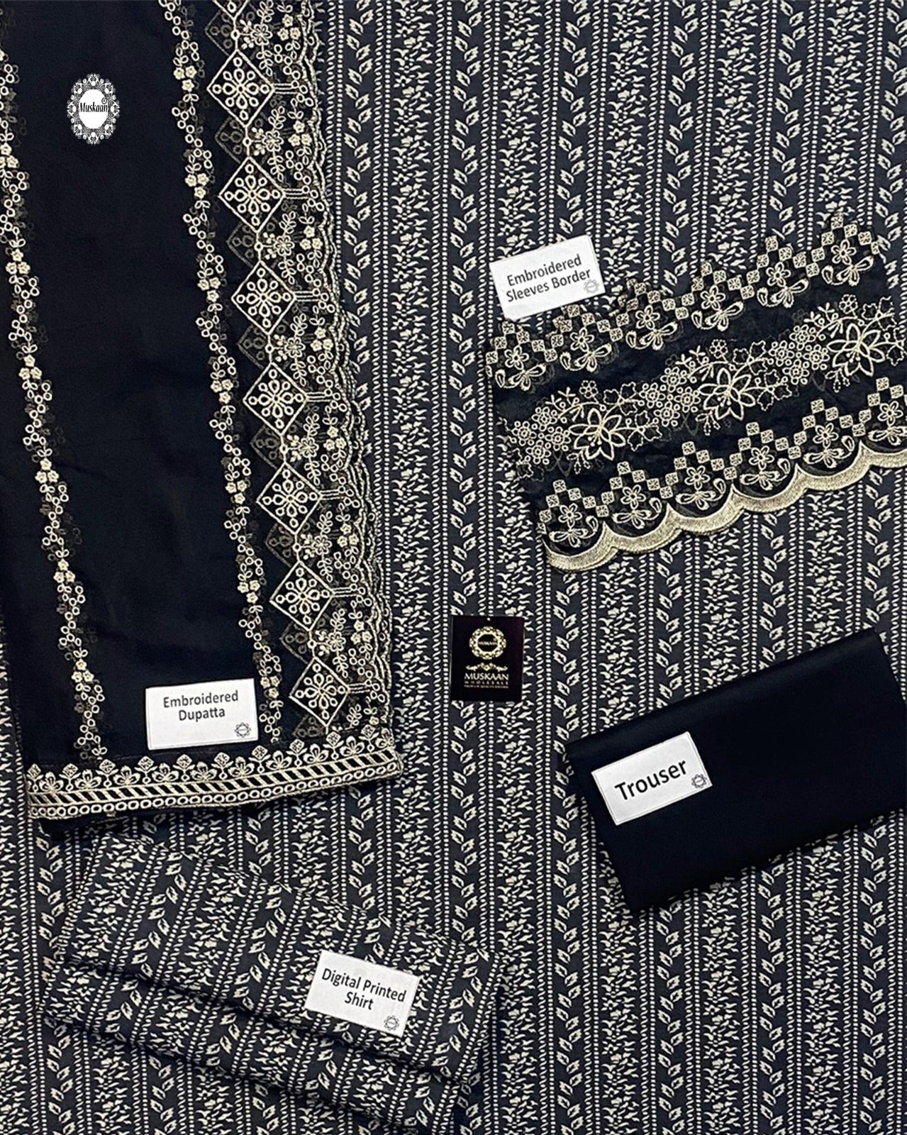 Baroque Digital Printed Swiss Lawn Collection With Embroidered Duppata-Black