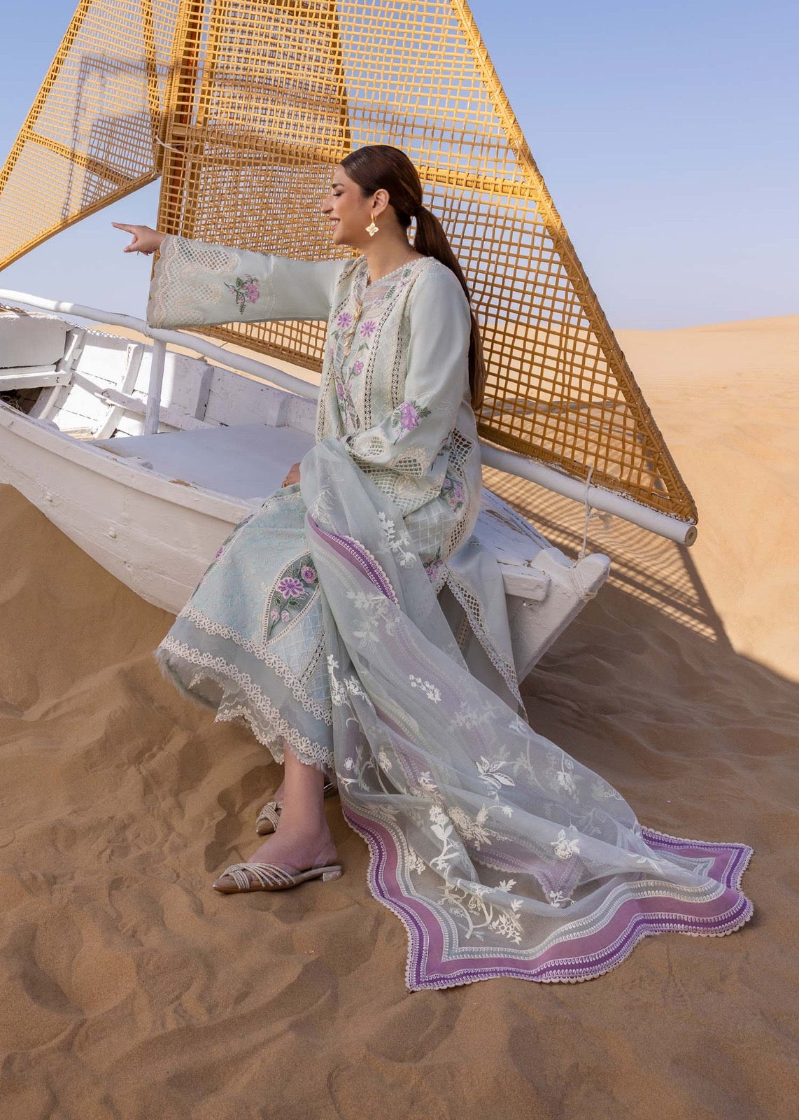 Crimson Flow Luxury Embroidered Chikankari Collection- Aquamarine 2A