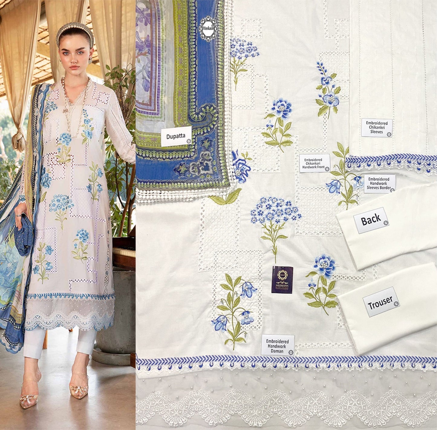 Maria.B Embroidered Chikankari Collection- Snow White & Blue
