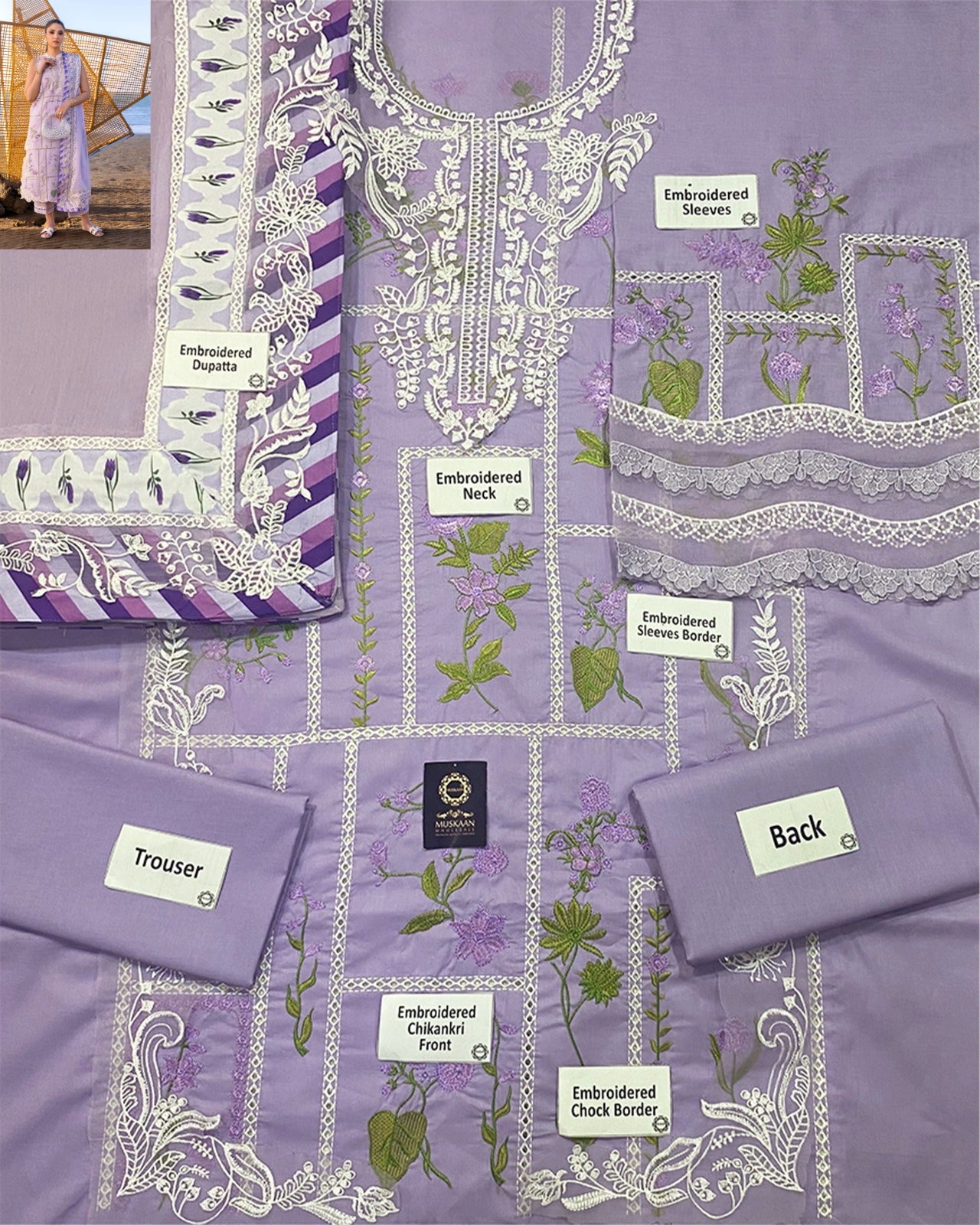 Crimson Flow Luxury Lawn Chikankari Collection- Lilac