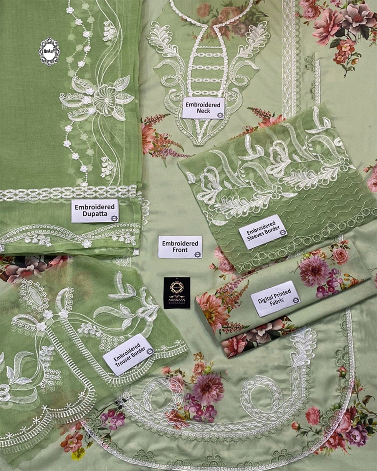 Crimson Summer Luxury Swiss Lawn Collection -Pista Green