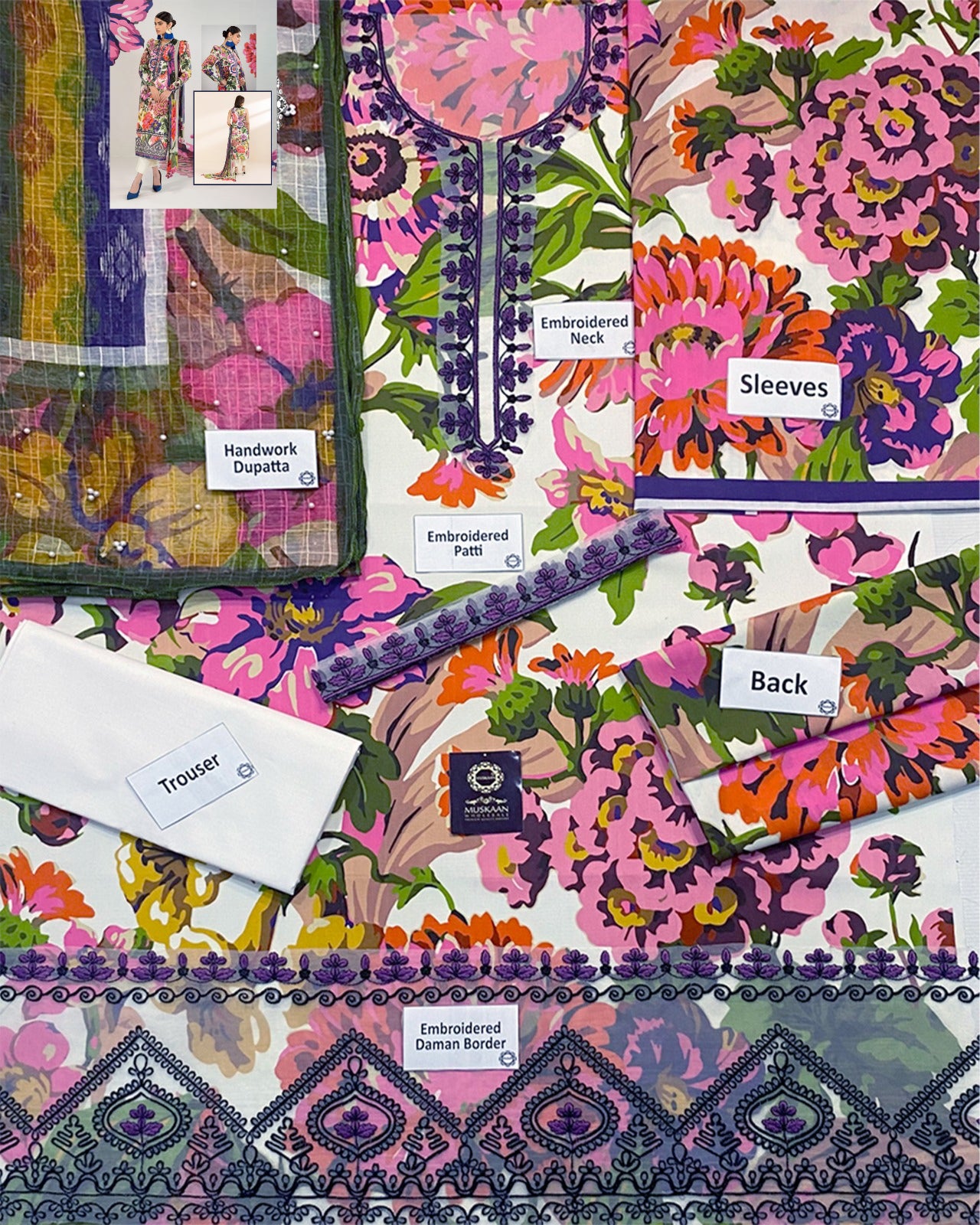Swiss Lawn Embroidered Collection - Floral Garden