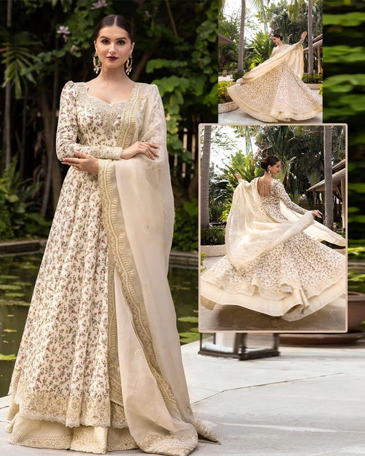 Faiza Saqlain Luxury Lawn Collection Maaxi - Pearl White