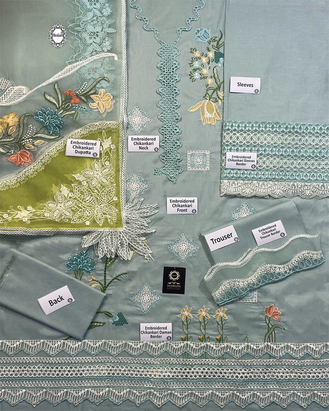 Crimson Embroidered Luxury CottonCollection- Soft Aqua