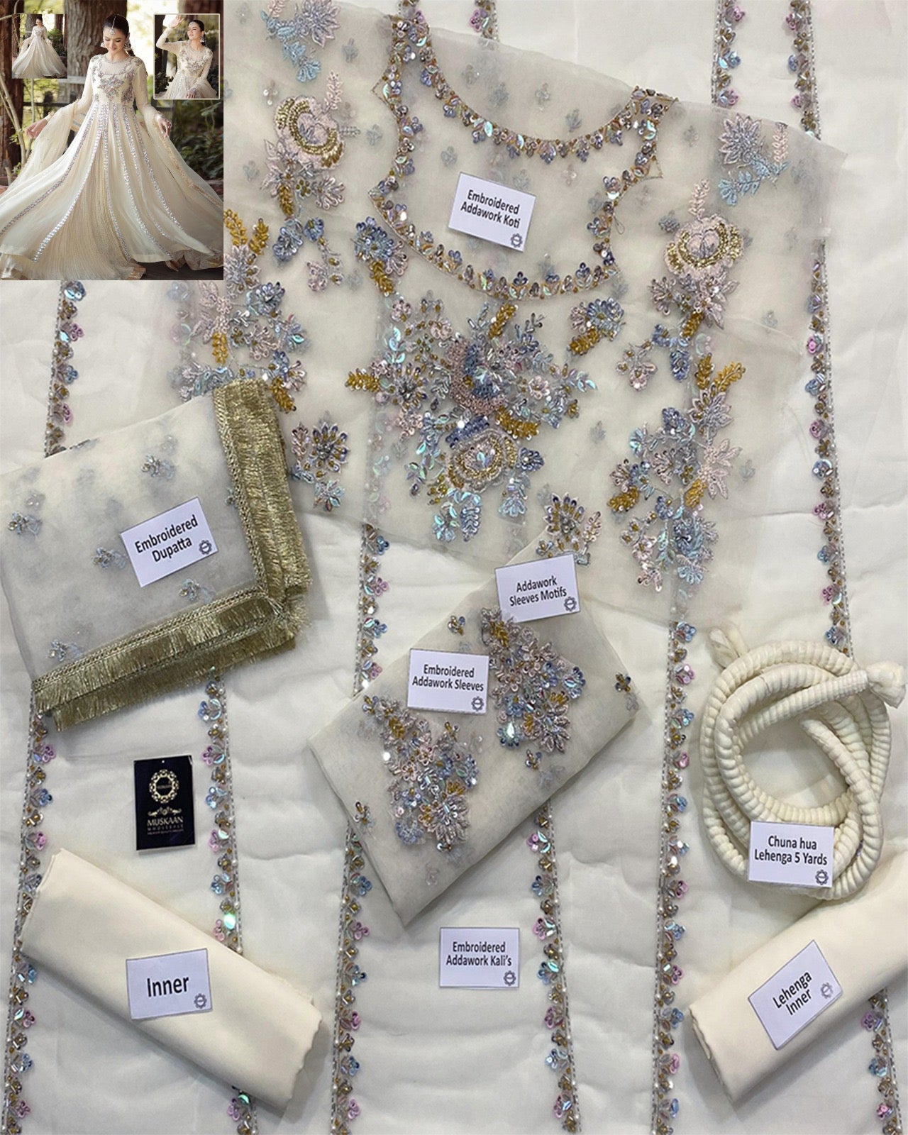 Sadia Faisal Embroidered Luxury Addawork Collection- Ivory Pearl