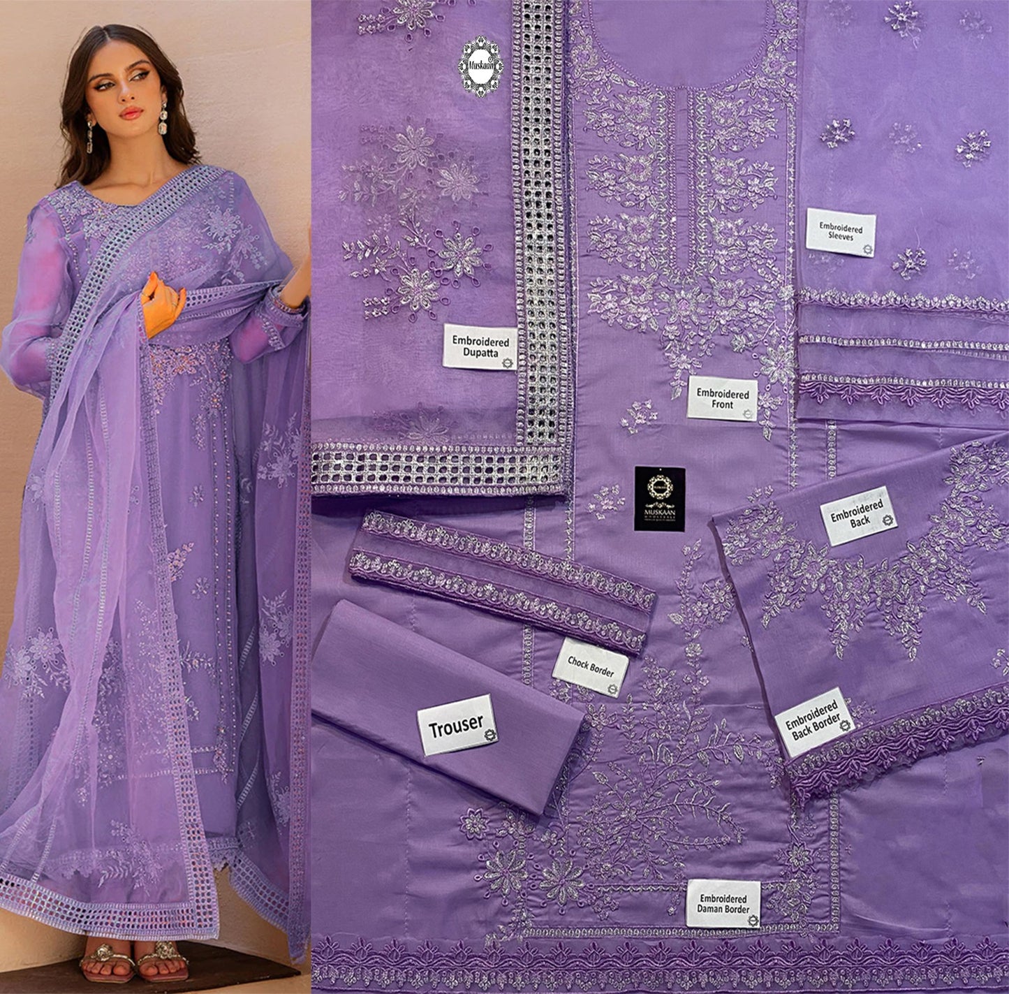 Mushq Embroidered Luxury Lawn Collection- Lavender